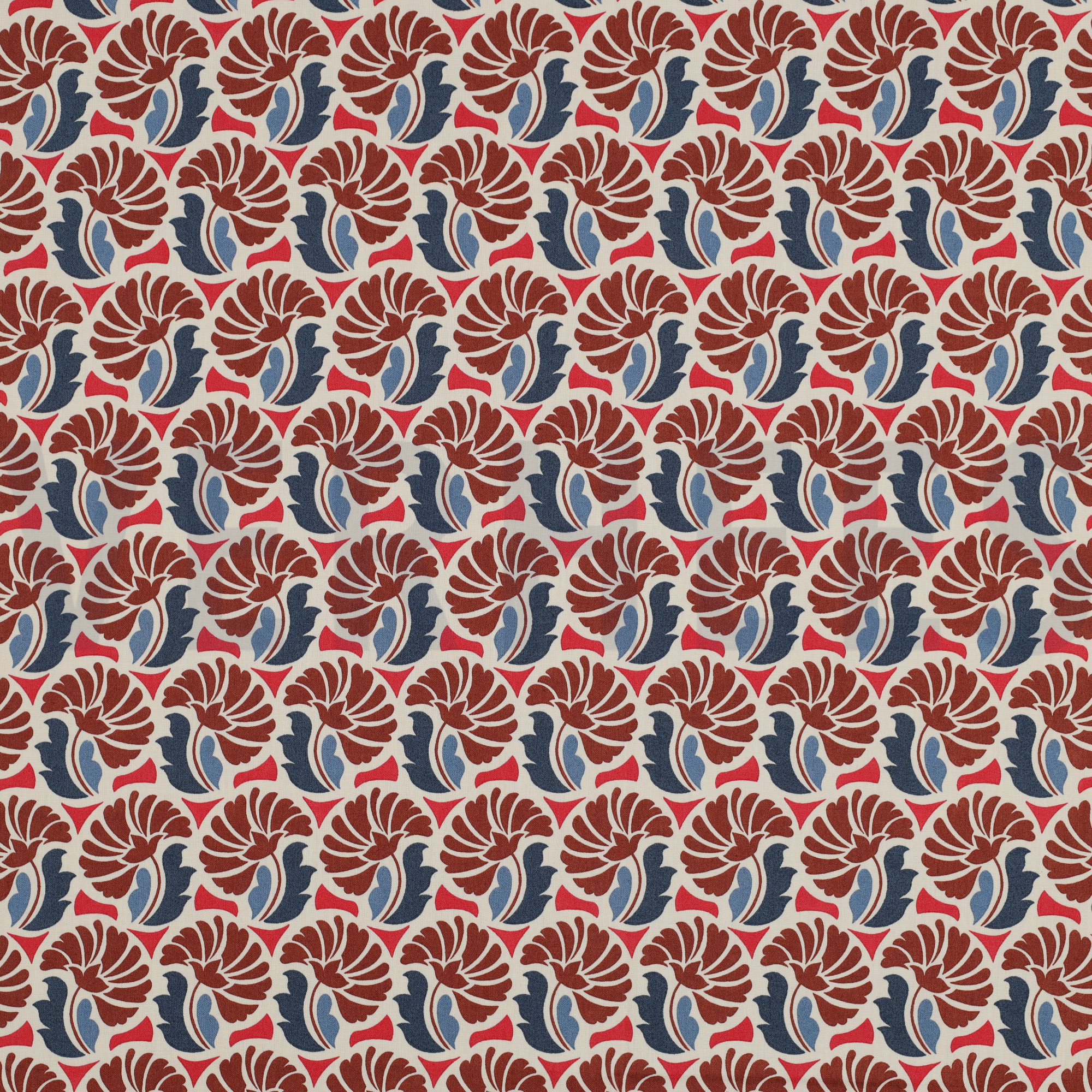 KATOENEN POPLIN BLOEMEN JEANSBLAUW (high resolution)