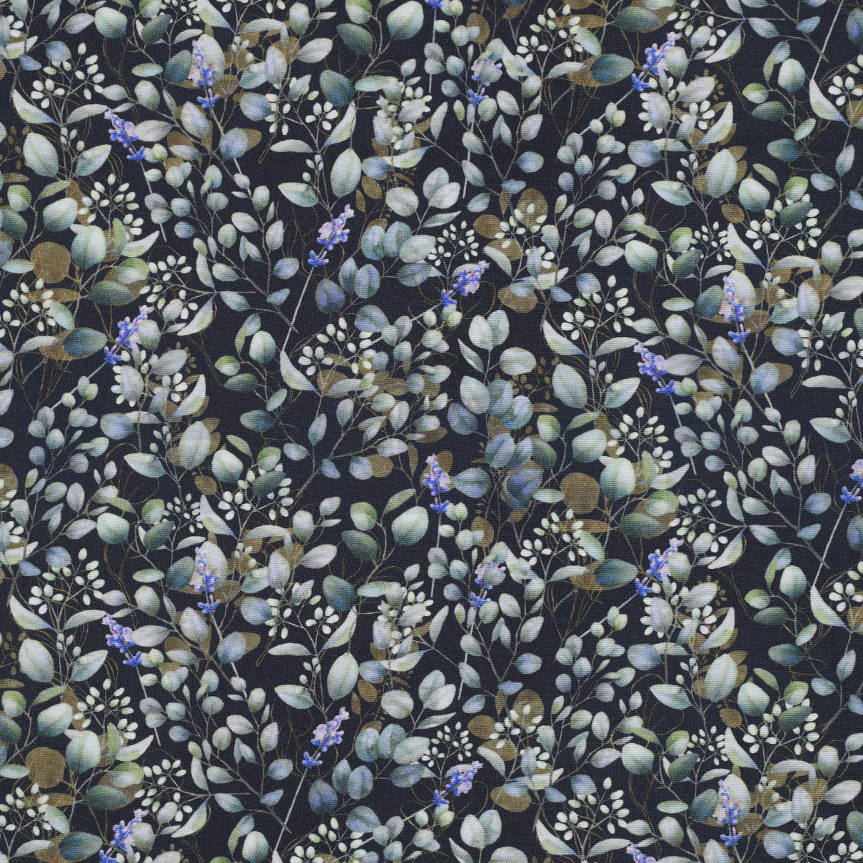 VISKOSE POPELINE STRETCH DIGITAL BLÄTTER MARINEBLAU (high resolution)