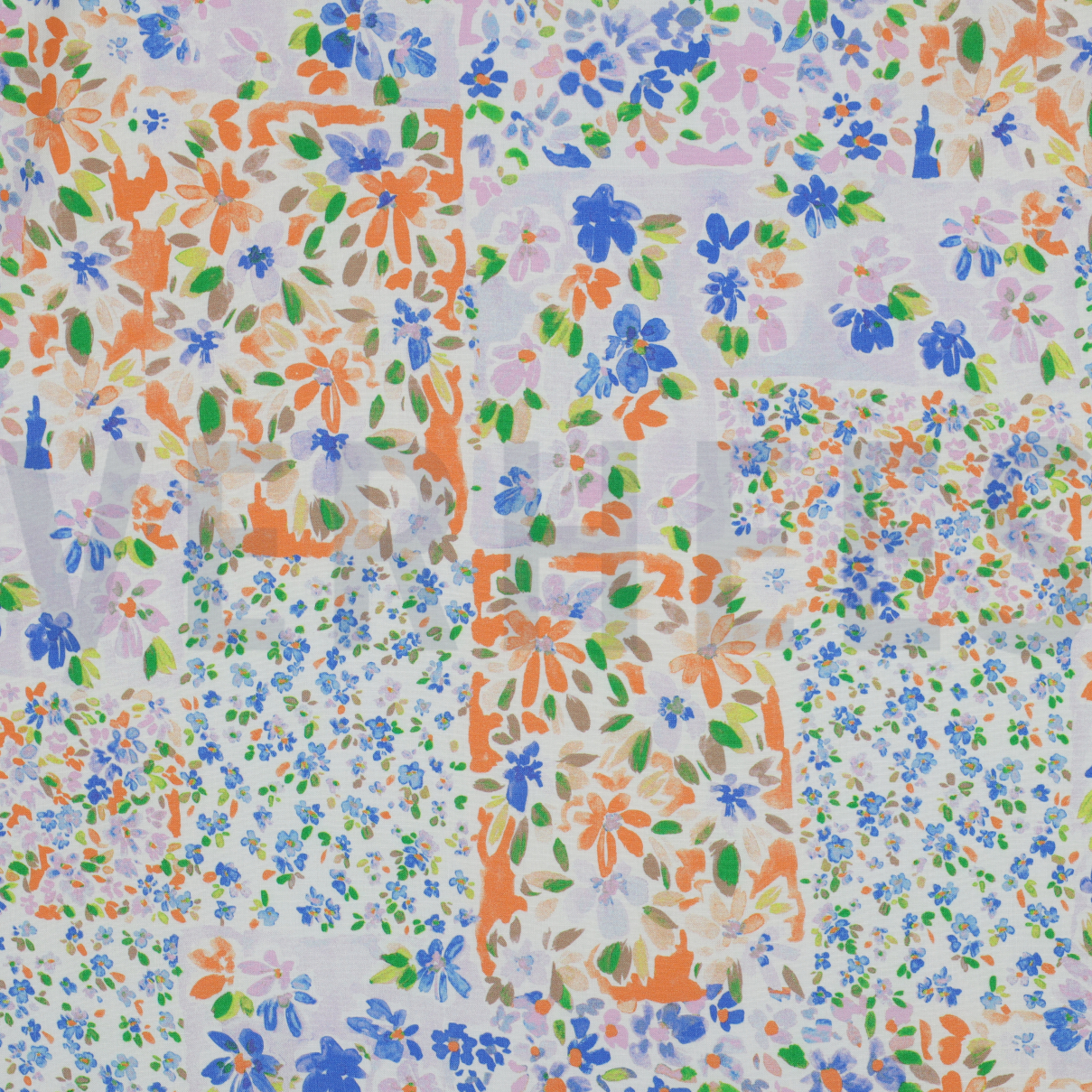 VISKOSE RADIANCE DIGITAL PATCHWORK BLUMEN BLAU (high resolution)