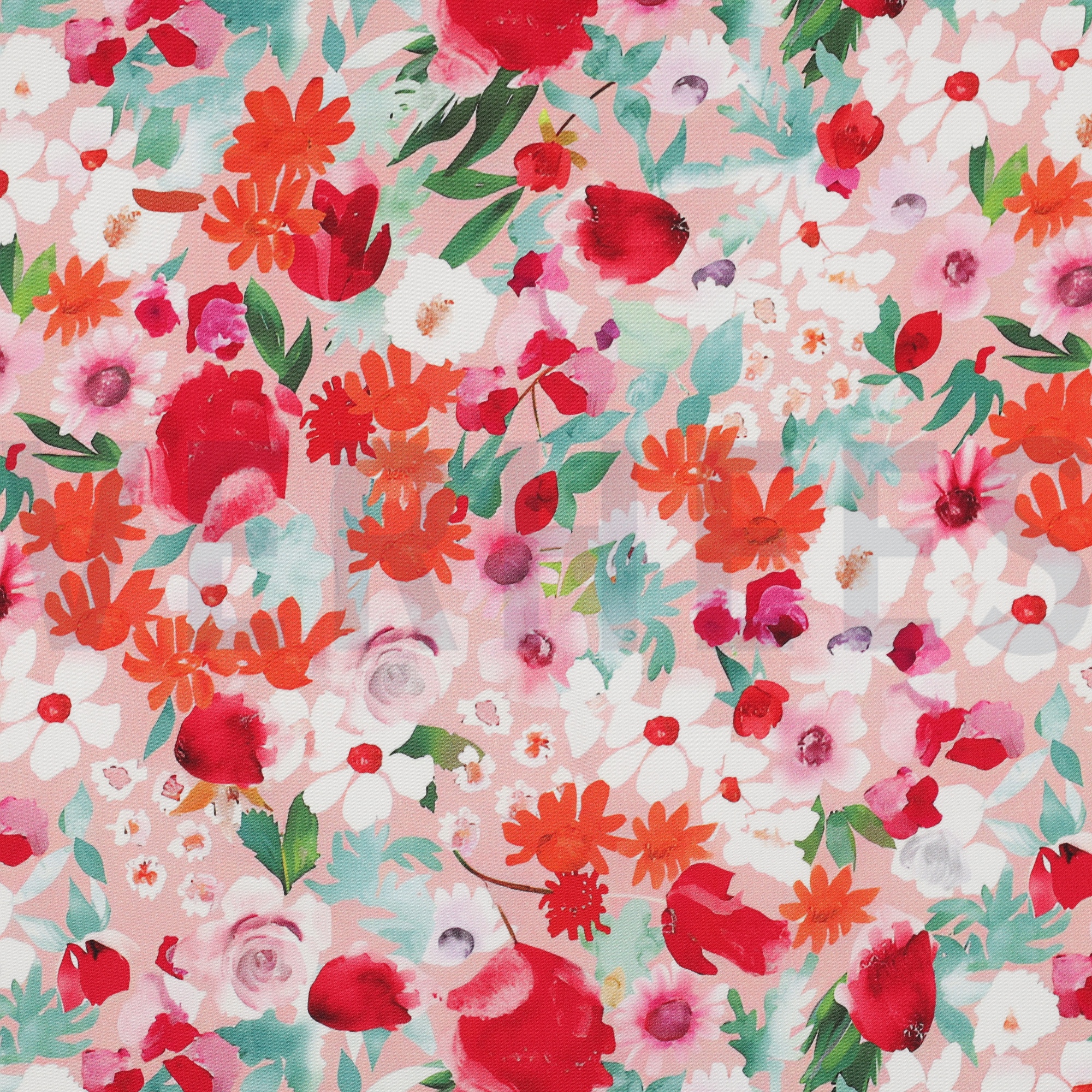 VISKOSE SATIN DIGITAL BLUMEN HELLROSA (high resolution)