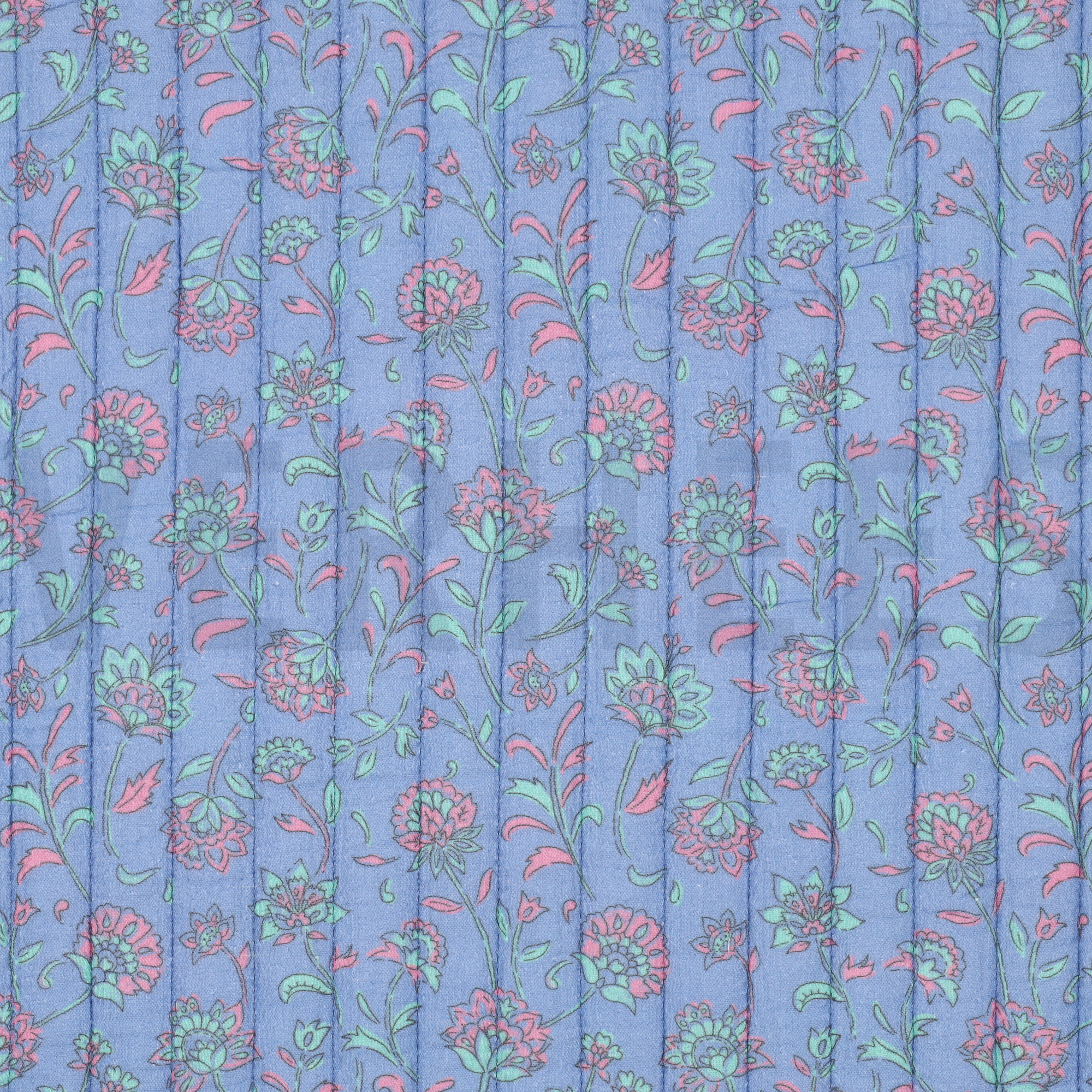 STEPPSTOFF MUSSELIN BLUMEN ZWEISEITIG HELLBLAU/MINT (high resolution)