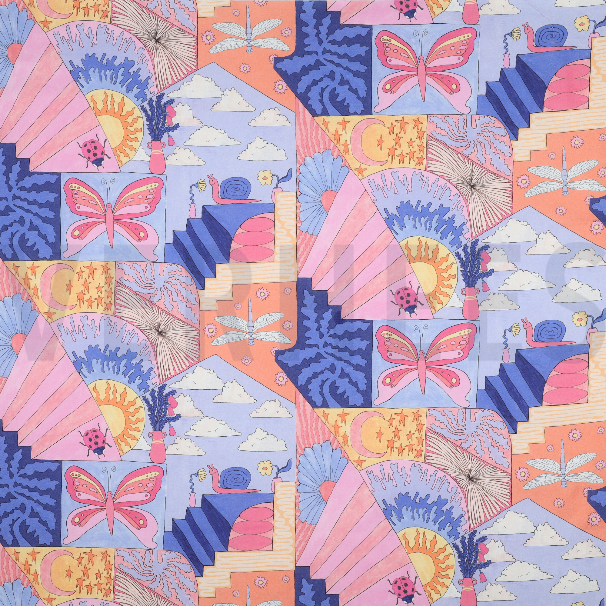 KATOENEN POPLIN DIGITAAL KLEINE WEZENTJES NERIDA HANSEN HEMELSBLAUW (high resolution)