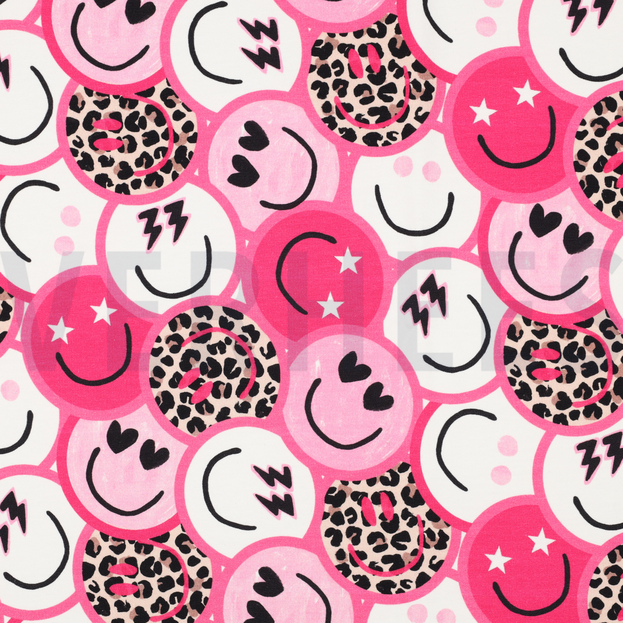 FRENCH TERRY DIGITAL LUSTIGE GESICHTER ROSA (high resolution)