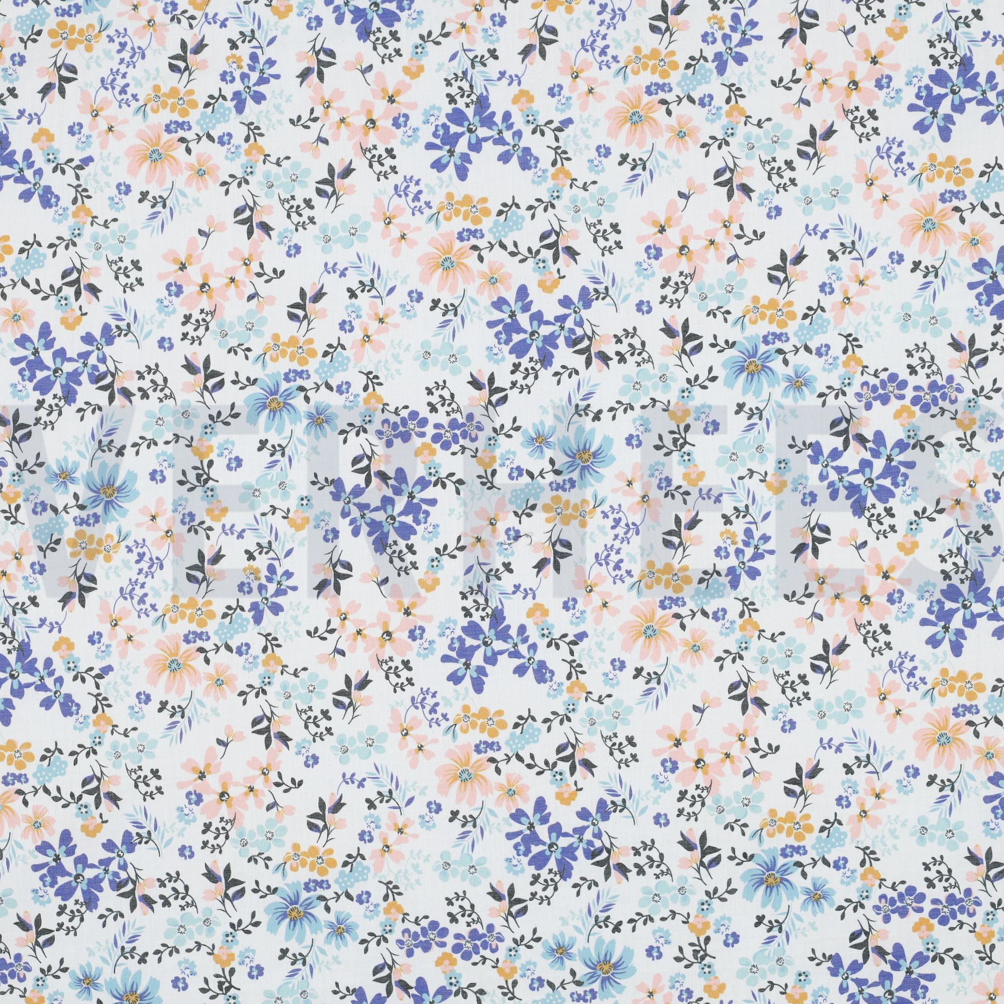 COTON VOILE DIGITAL FLEURS BLEU (high resolution)