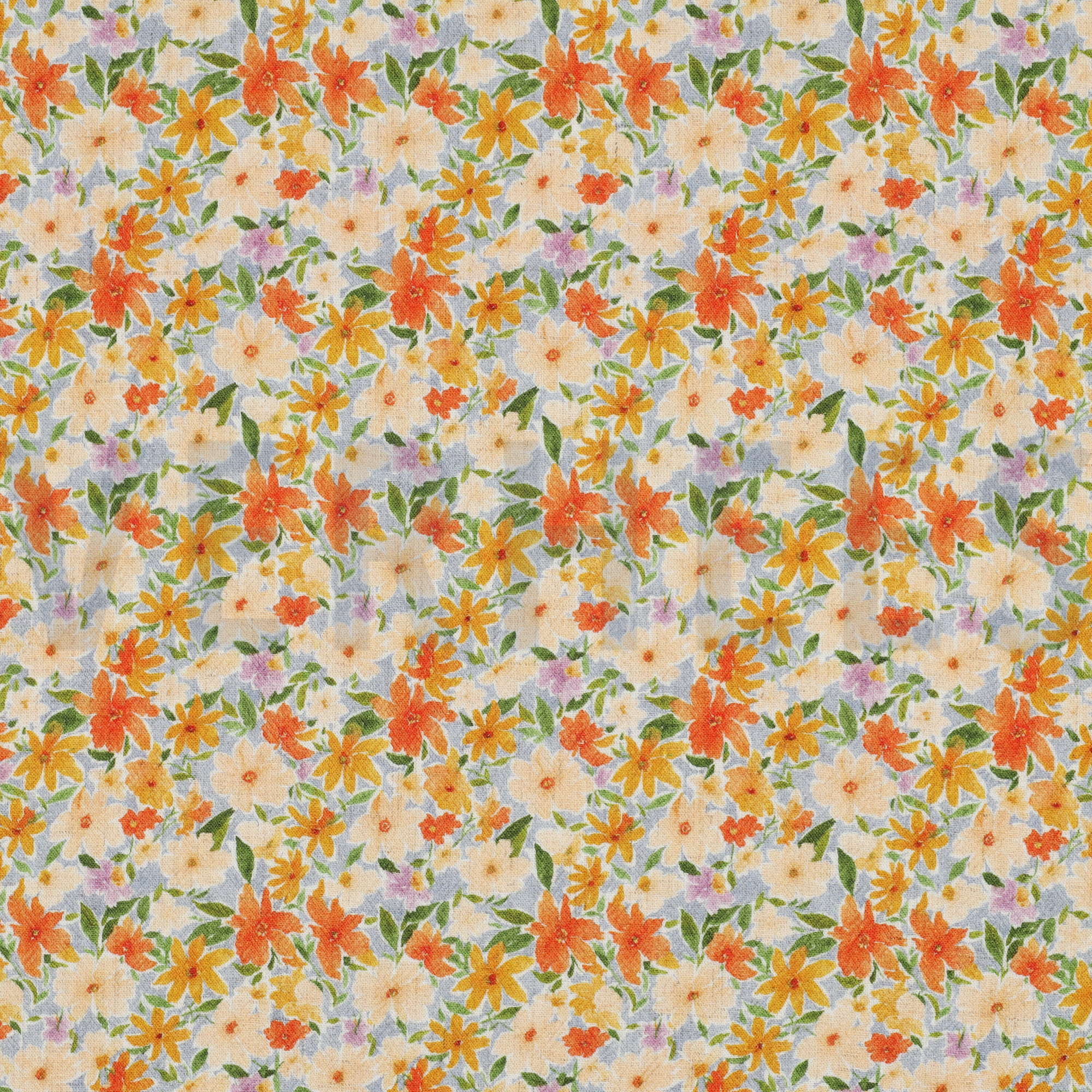 LEINEN VISKOSE CRÊPE DIGITAL BLUMEN GELB (high resolution)