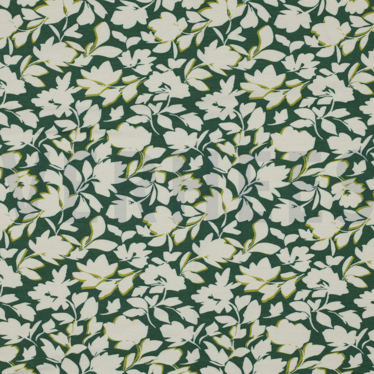 BAMBOE KATOEN JERSEY BLOEMEN SMARAGDGROEN (high resolution)