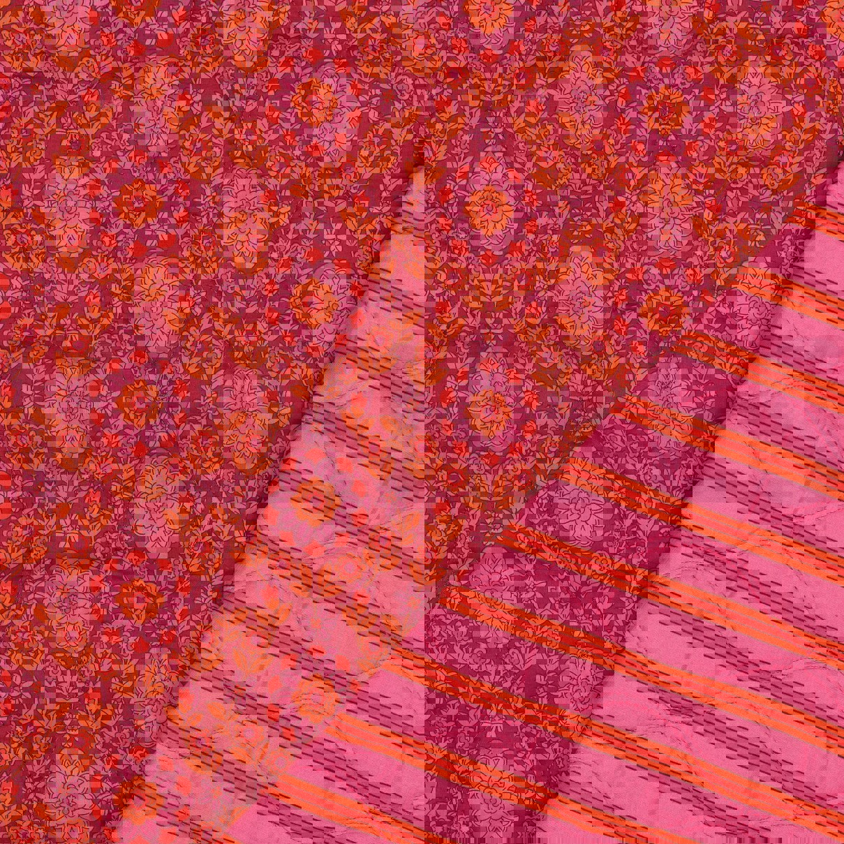 COTTON VOILE STEPPED FLOWERS PINK/ BURGUNDY (high resolution)