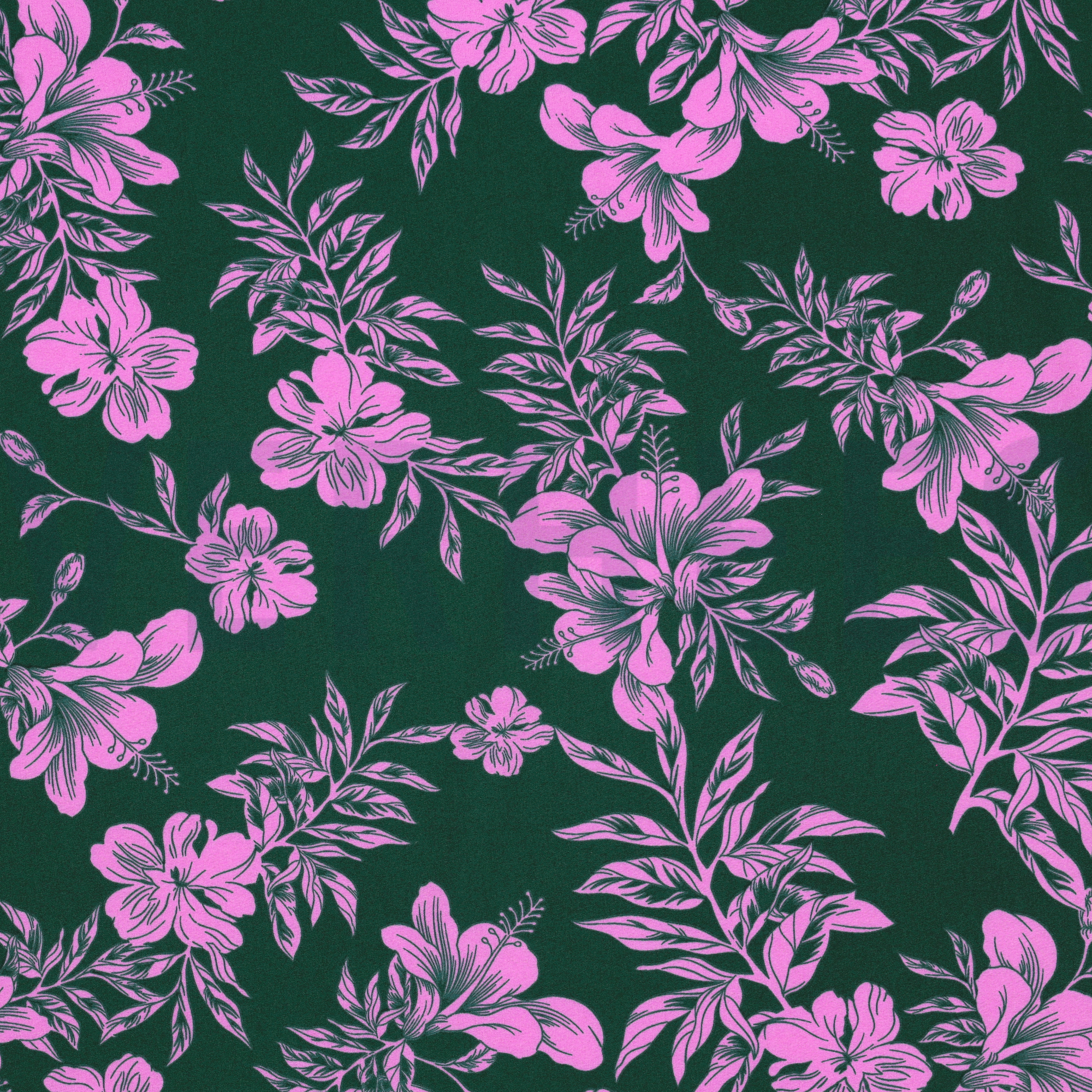 MAGNOLIA STRETCH TROPICAL FLOWERS DARK GREEN (high resolution)