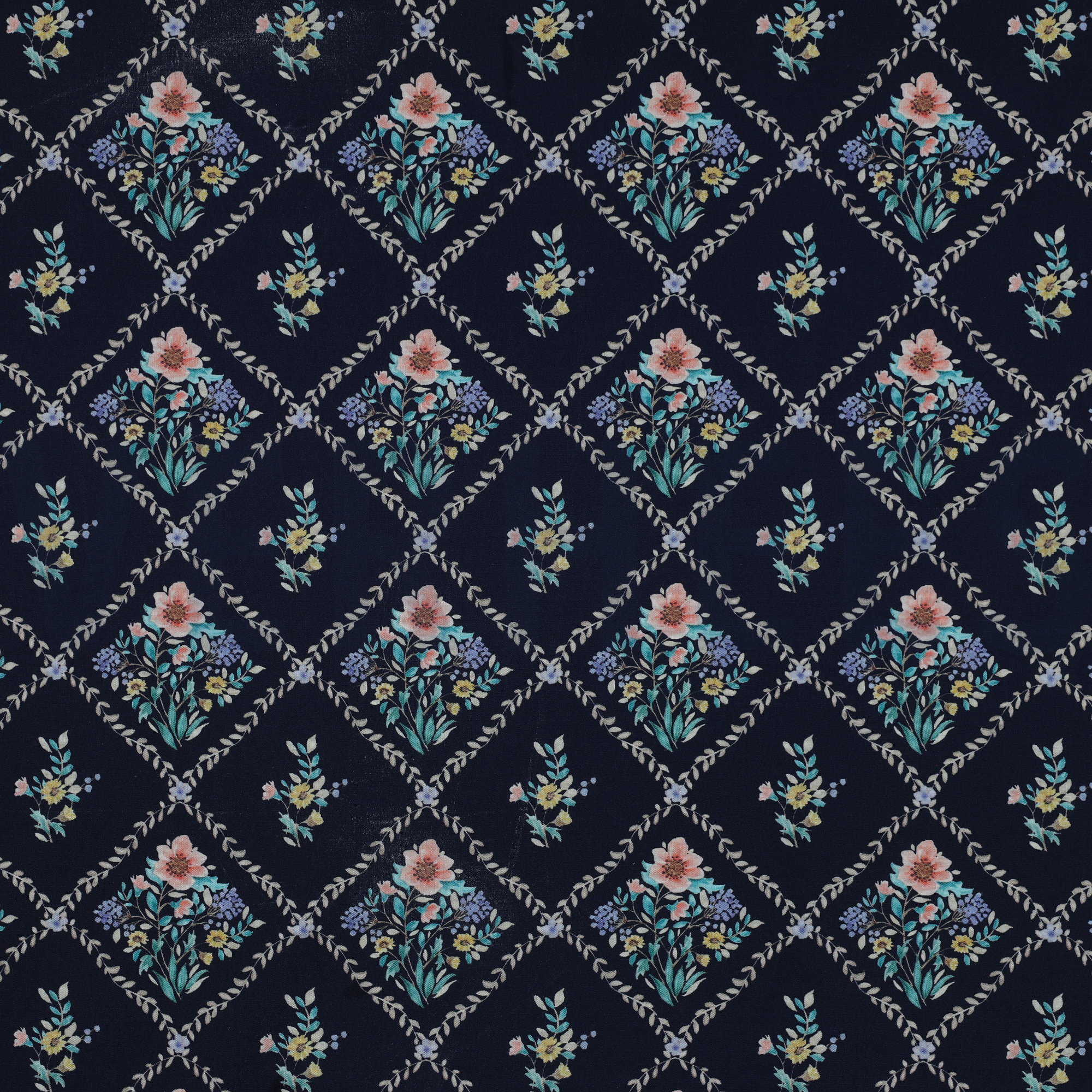 FINE POPLIN DIGITAL FLOWERS NAVY (high resolution)