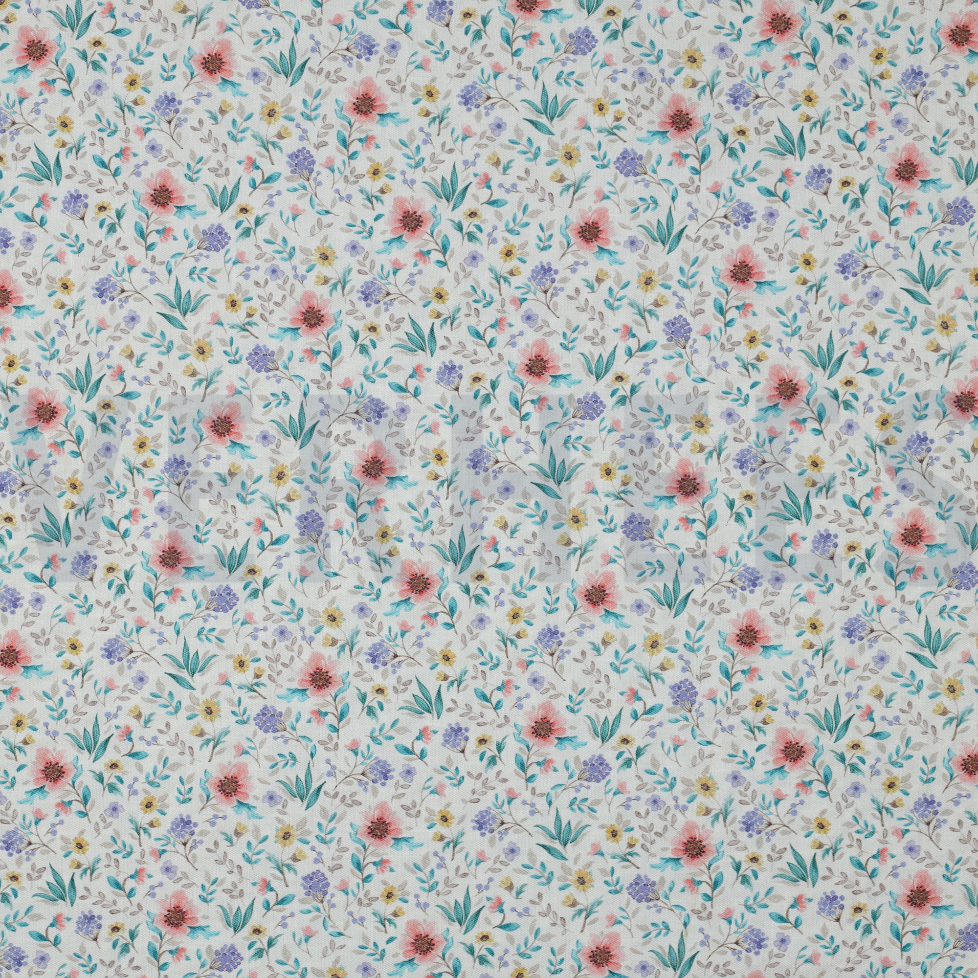 POPELINE DE COTON DIGITAL FLEURS BLANC CASSÉ (high resolution)