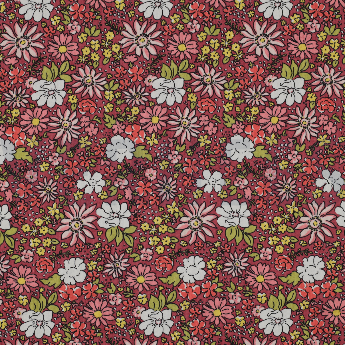 FRENCH TERRY FLEURS ROSE FONCÉ (high resolution)