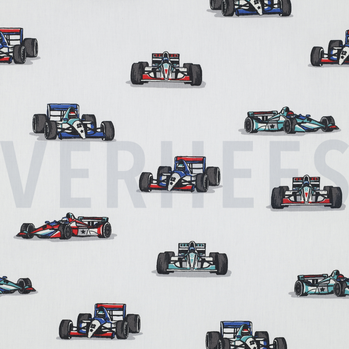 KATOENEN POPLIN RACEAUTO’S WIT (high resolution)