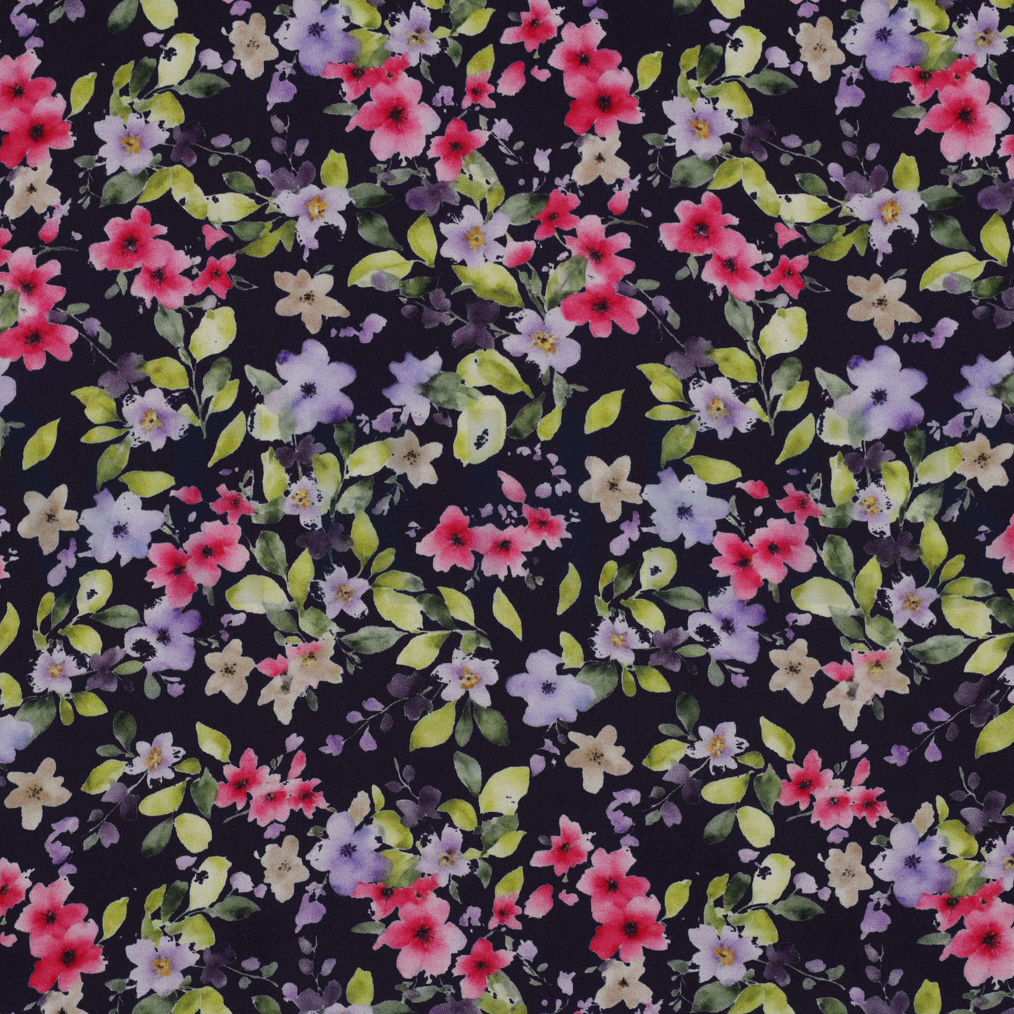 VISCOSE RADIANCE DIGITAL FLEURS BLEU MARINE (high resolution)