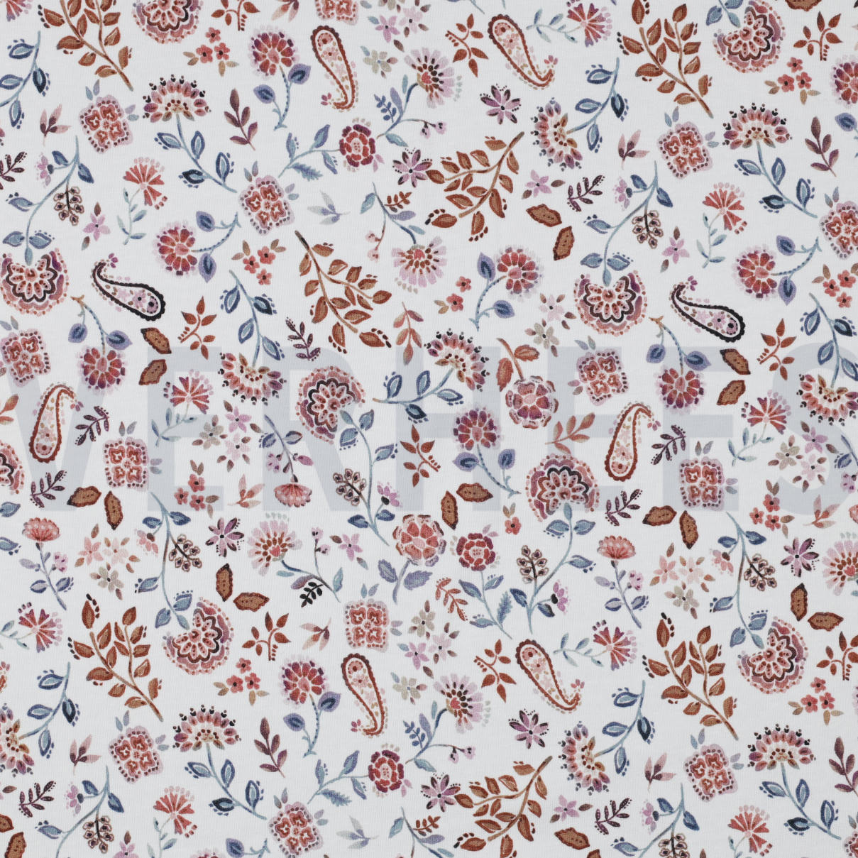 JERSEY DIGITAAL PAISLEY BLOEMEN WIT / LILA (high resolution)