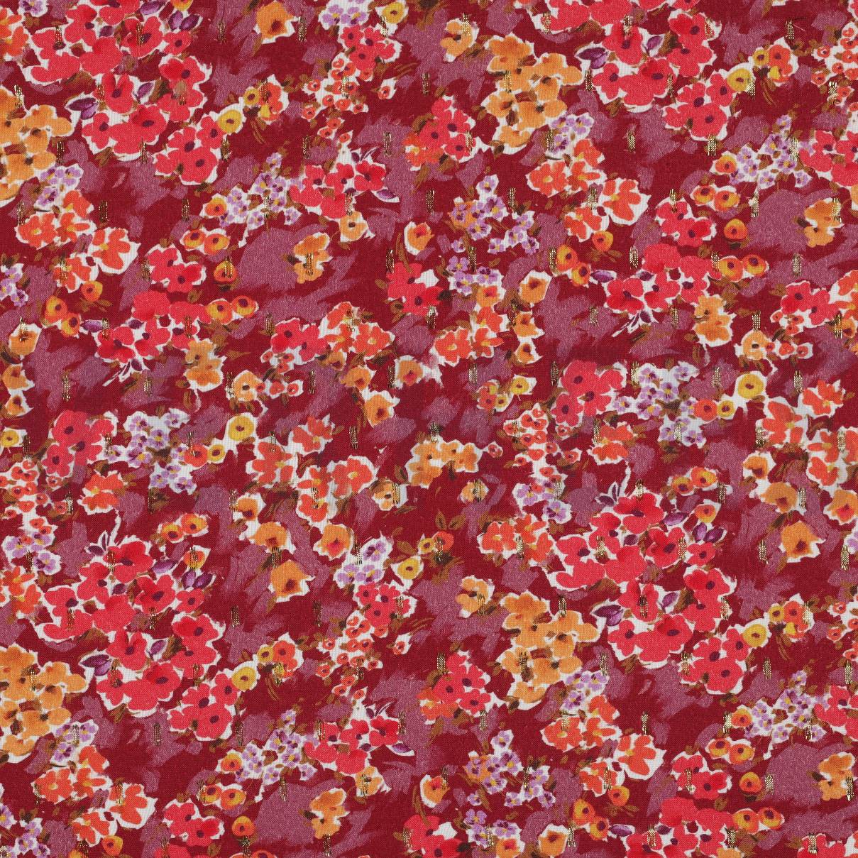 VISCOSE LUREX DIGITAAL KLEINE BLOEMEN KERSENROOD (high resolution)
