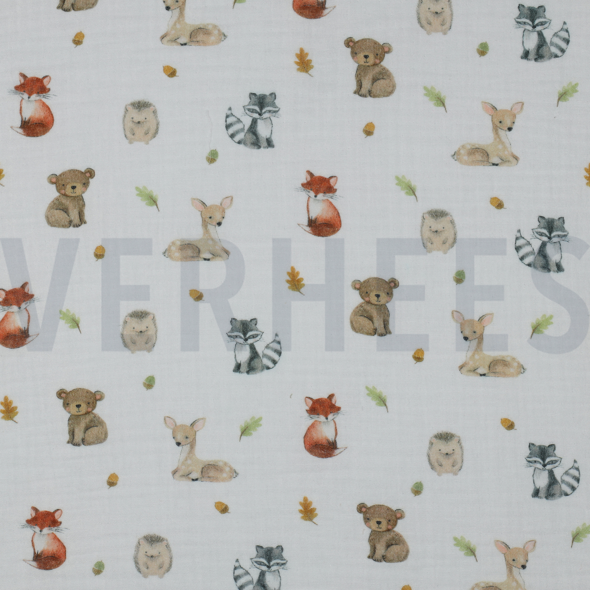 DOUBLE GAUZE DIGITAL FOREST ANIMALS WHITE (high resolution)