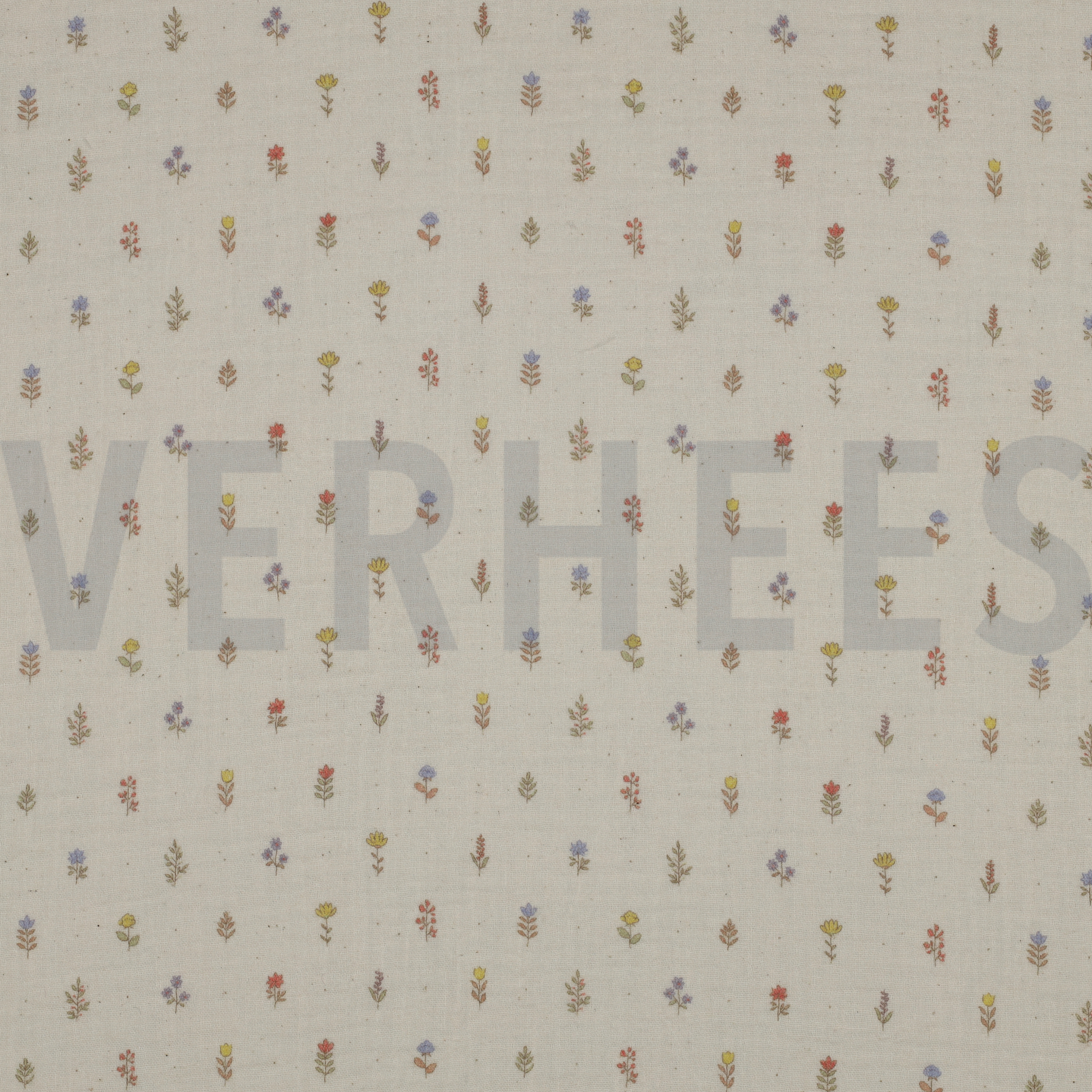 DOUBLE GAZE DE COTON GOTS DIGITAL  FLEURS NATUREL (high resolution)