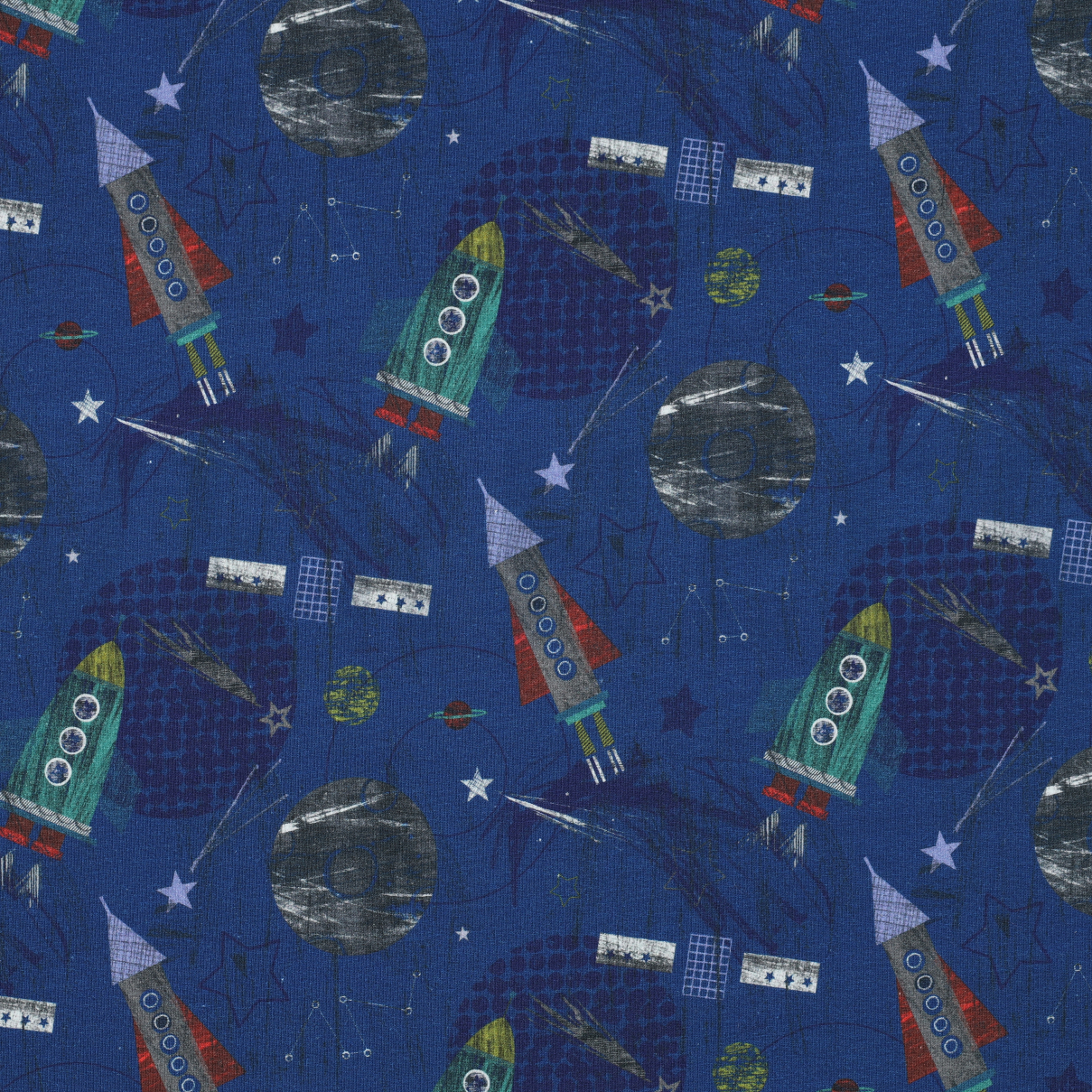 FRENCH TERRY DIGITAL WELTALL KOBALTBLAU (high resolution)