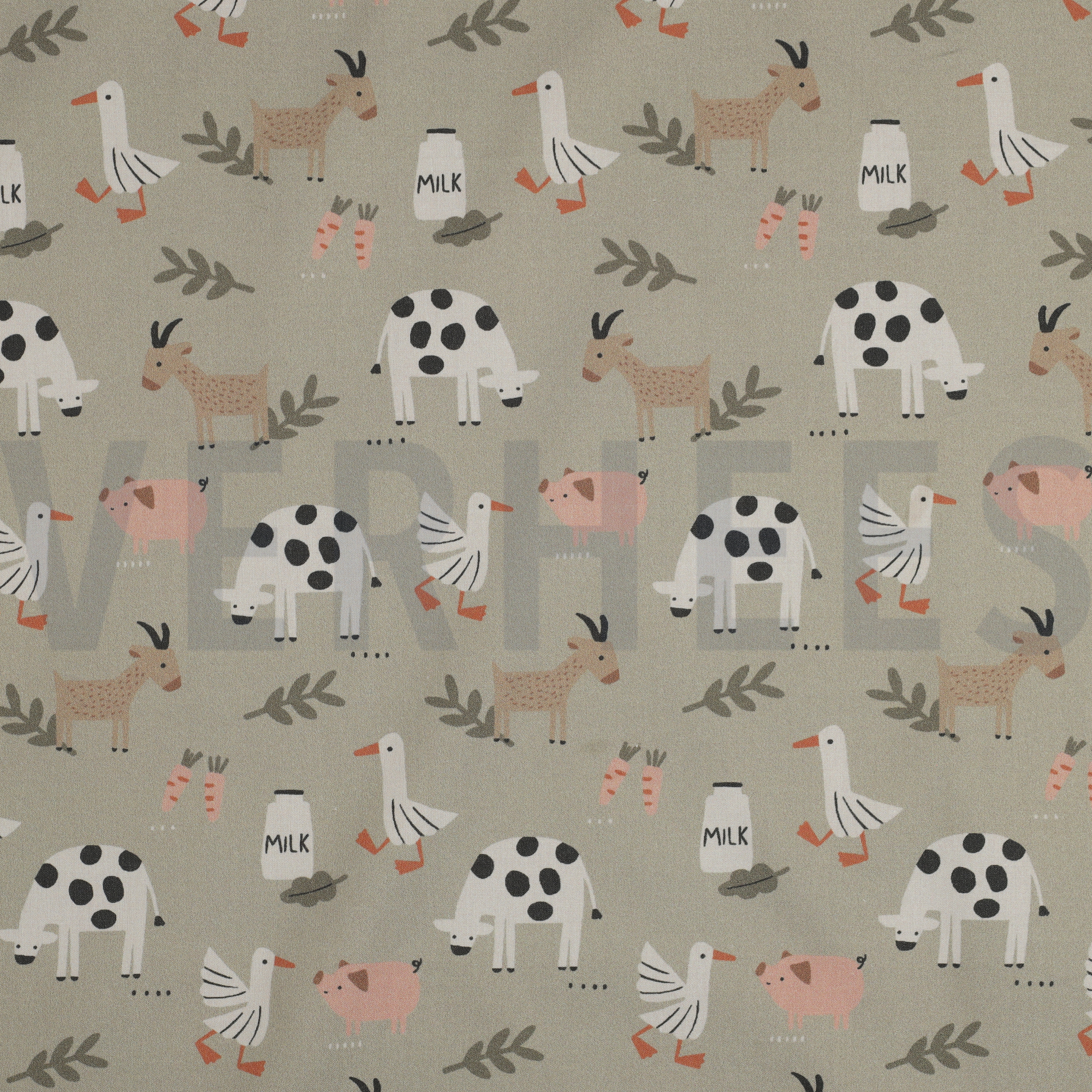 FINE POPLIN GOTS FARM ANIMALS SAGE (high resolution)