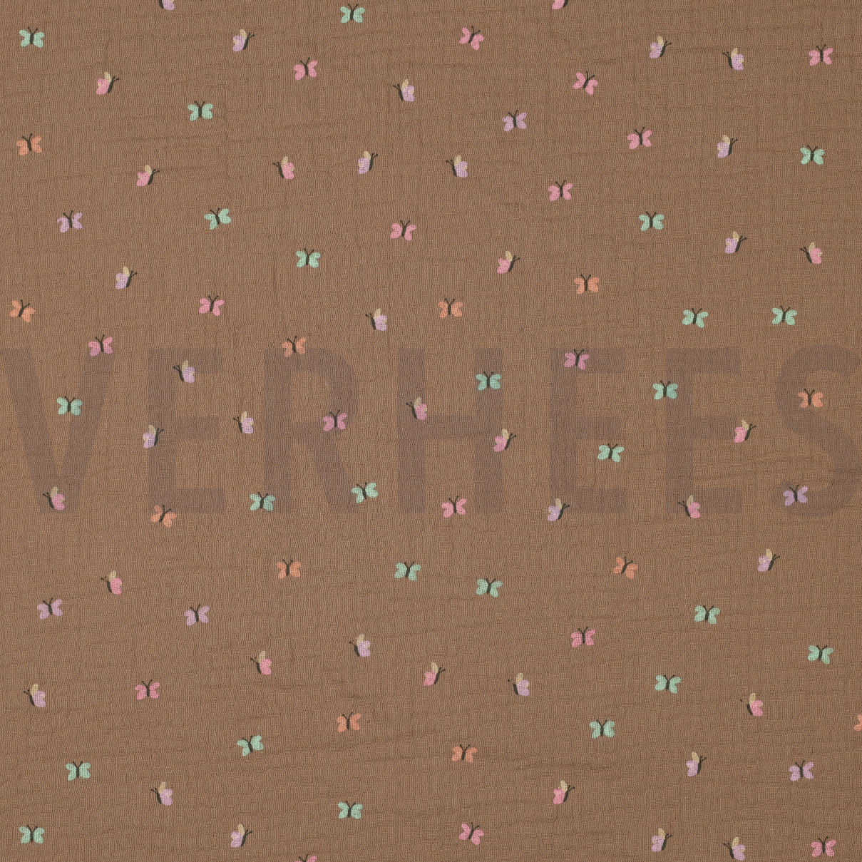 DOUBLE GAZE DE COTON PAPILLONS CAMEL (high resolution)