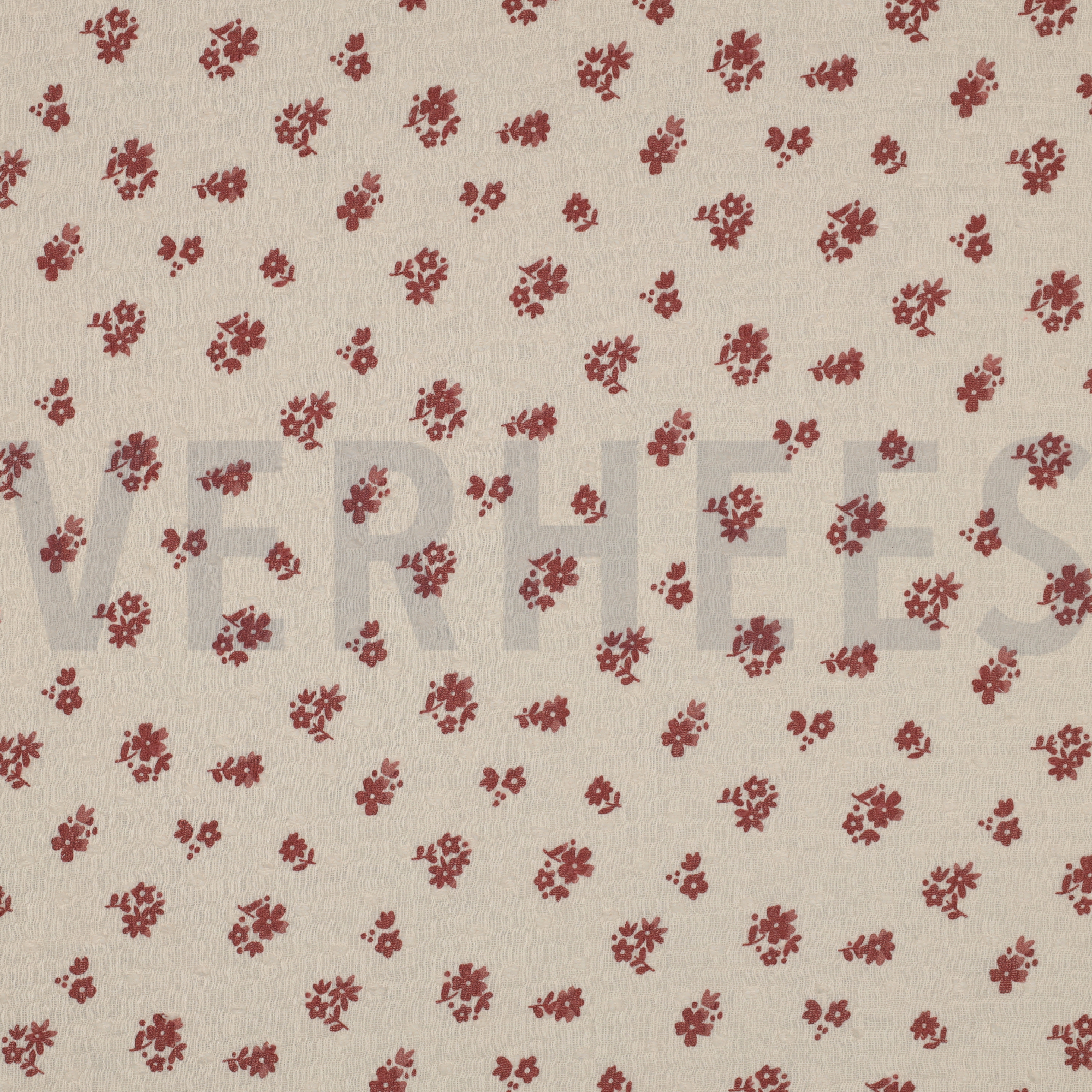 DOUBLE GAZE DE COTON DOBBY FLEURS PÊCHE (high resolution)