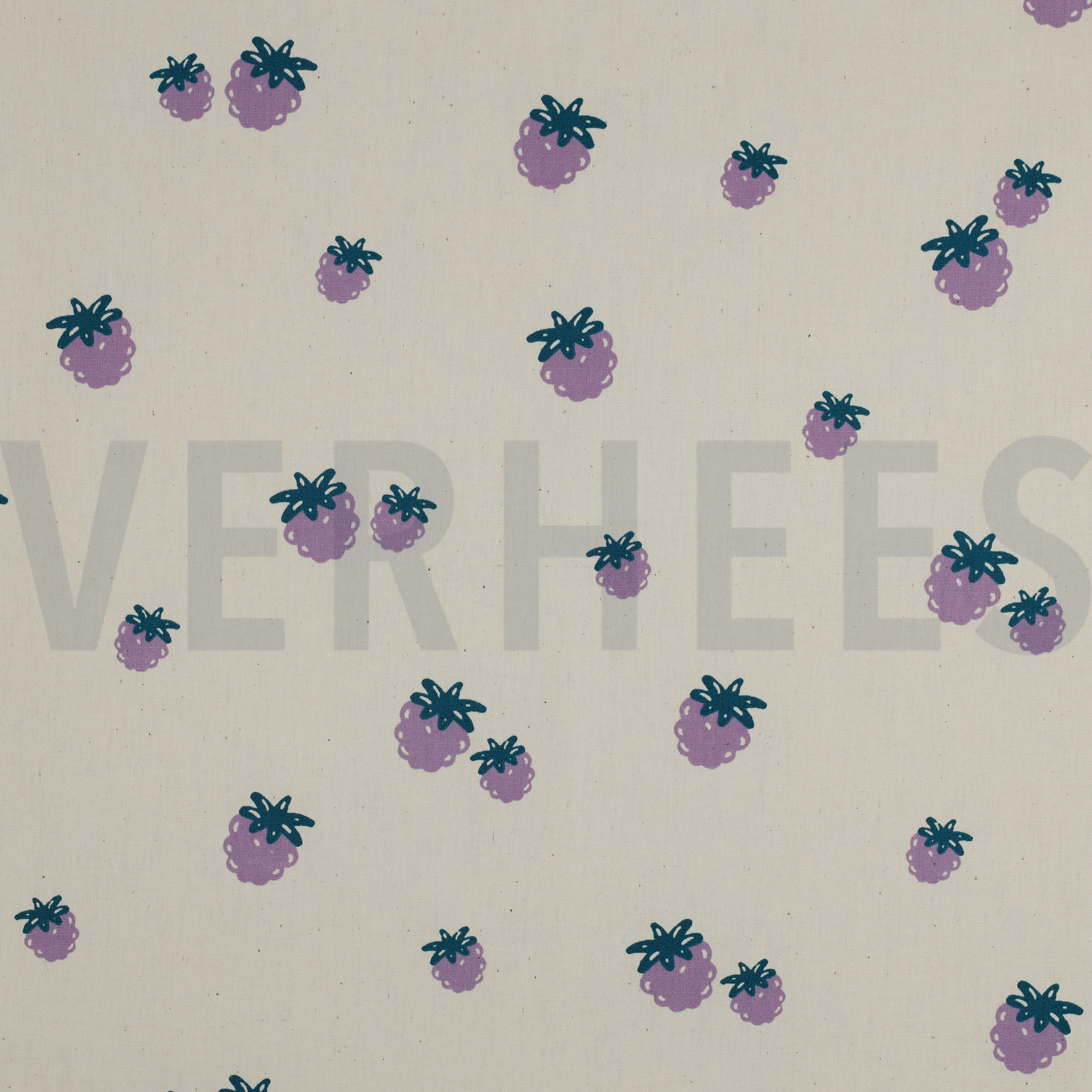 BAUMWOLLE POPELINE GOTS NATURAL BEEREN NATUR/PETROL (high resolution)