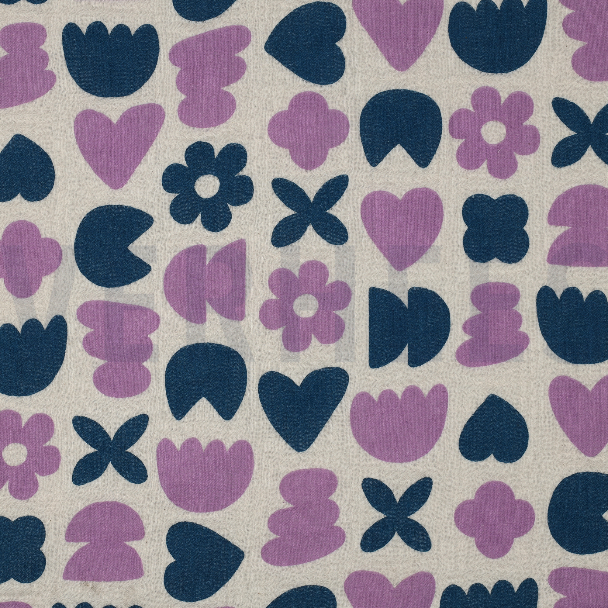 DOUBLE GAZE DE COTON GOTS NATUREL FORMES D’AMOUR NATUREL/PÉTROLE (high resolution)