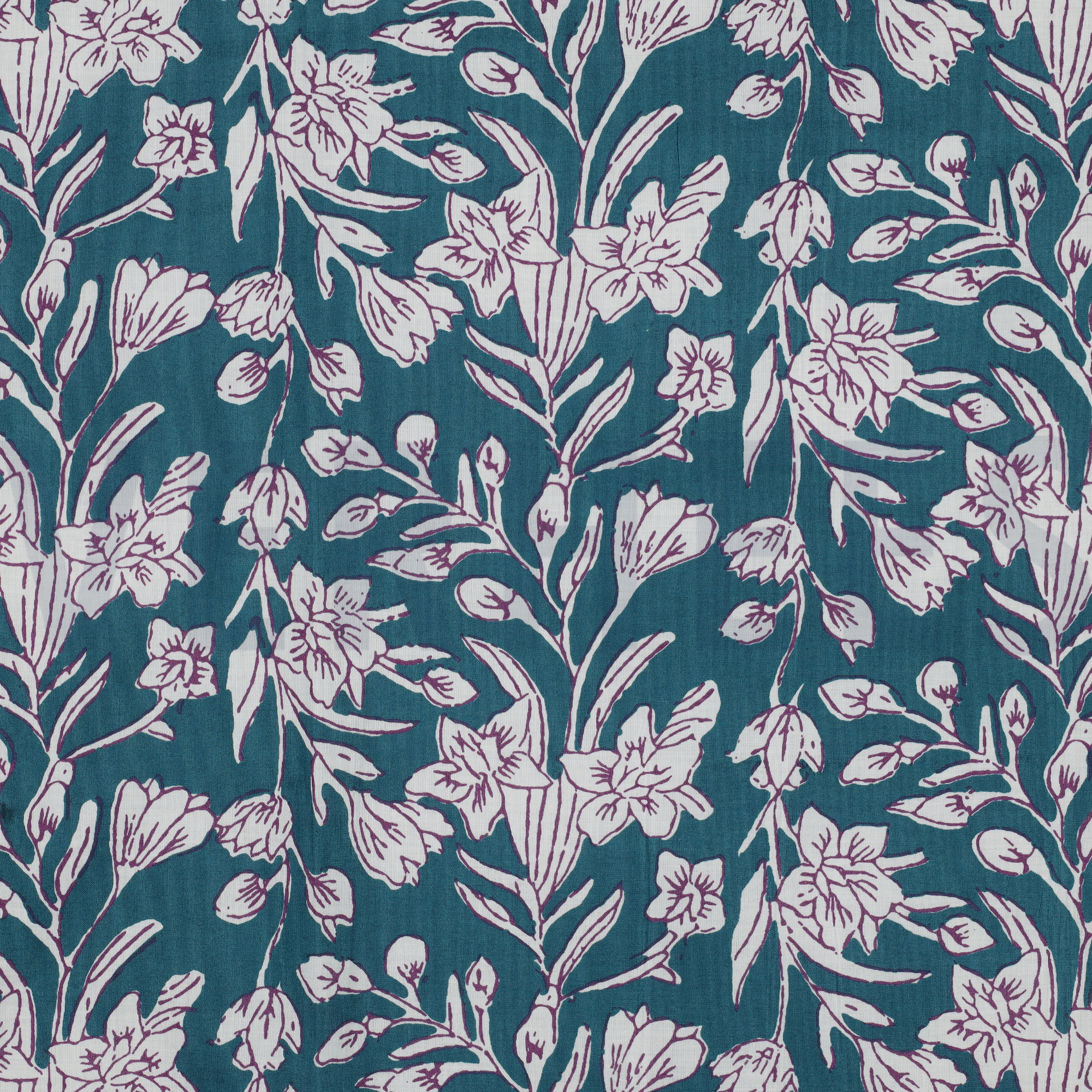 HANDCRAFTED BLOCK-PRINTED COTTON FLOWERS PETROL (high resolution)