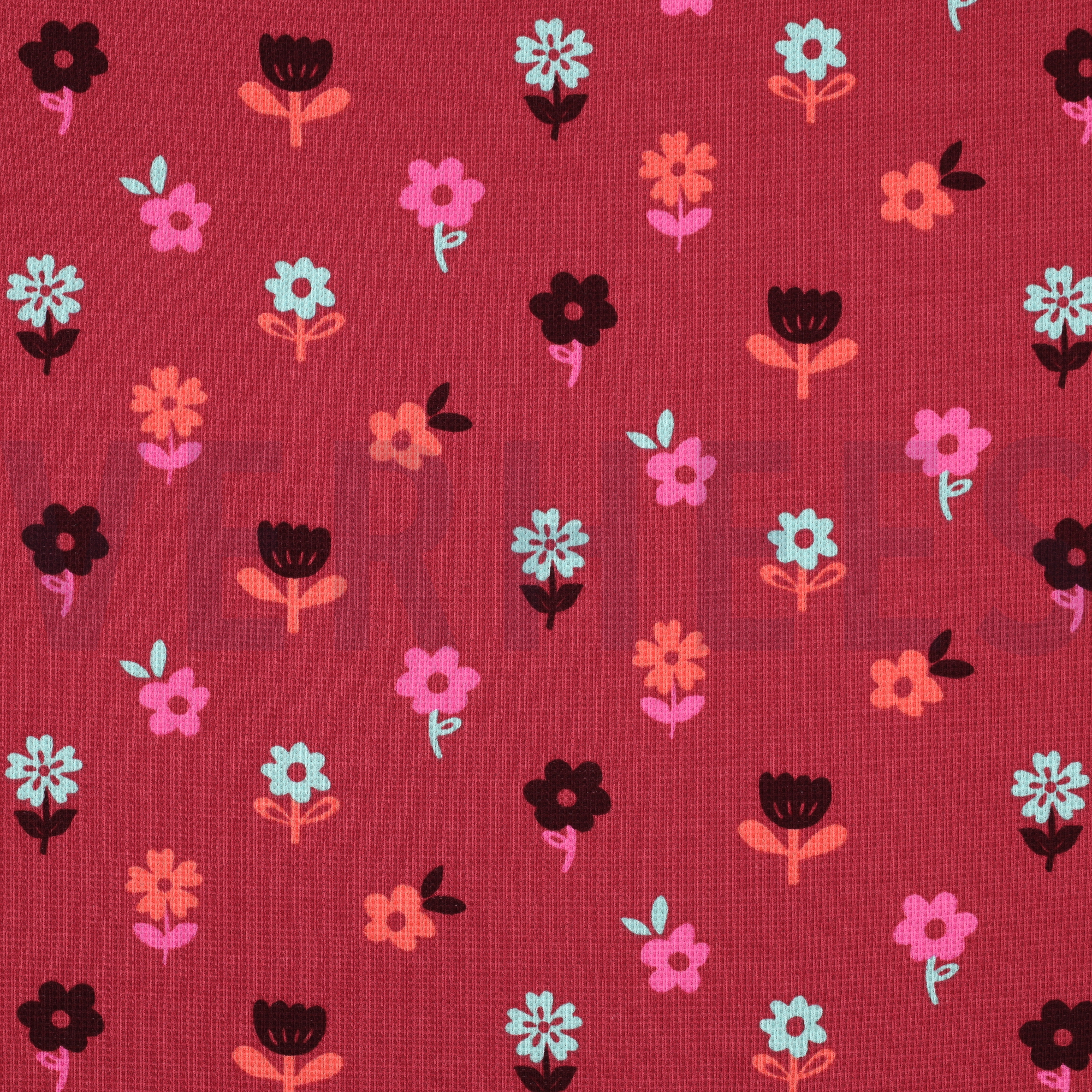 JERSEY GAUFRÉ FLEURS ROUGE FONCÉ (high resolution)