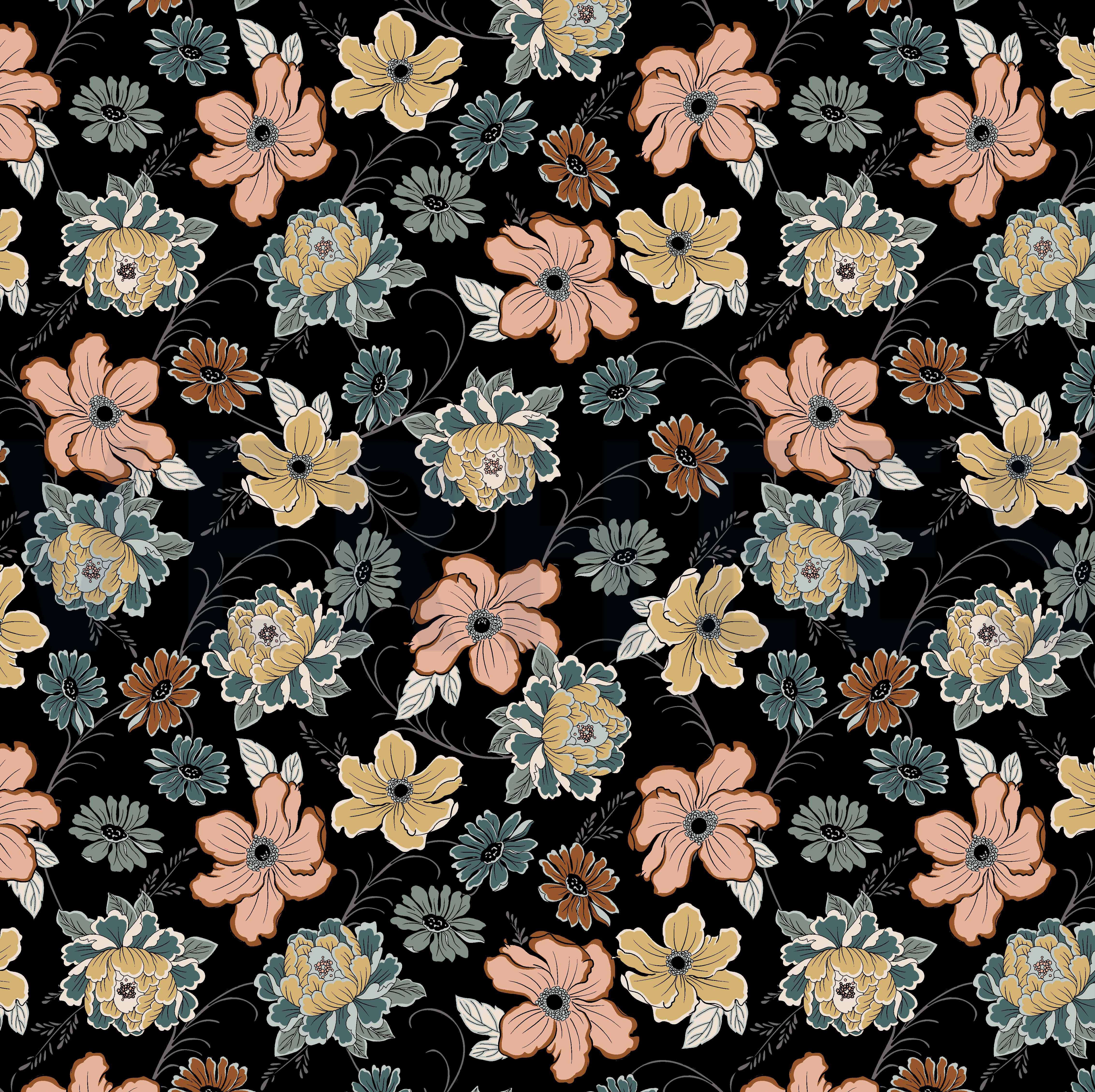 VISCOSE ROSELLA STRETCH BLOEMEN ZWART (high resolution)