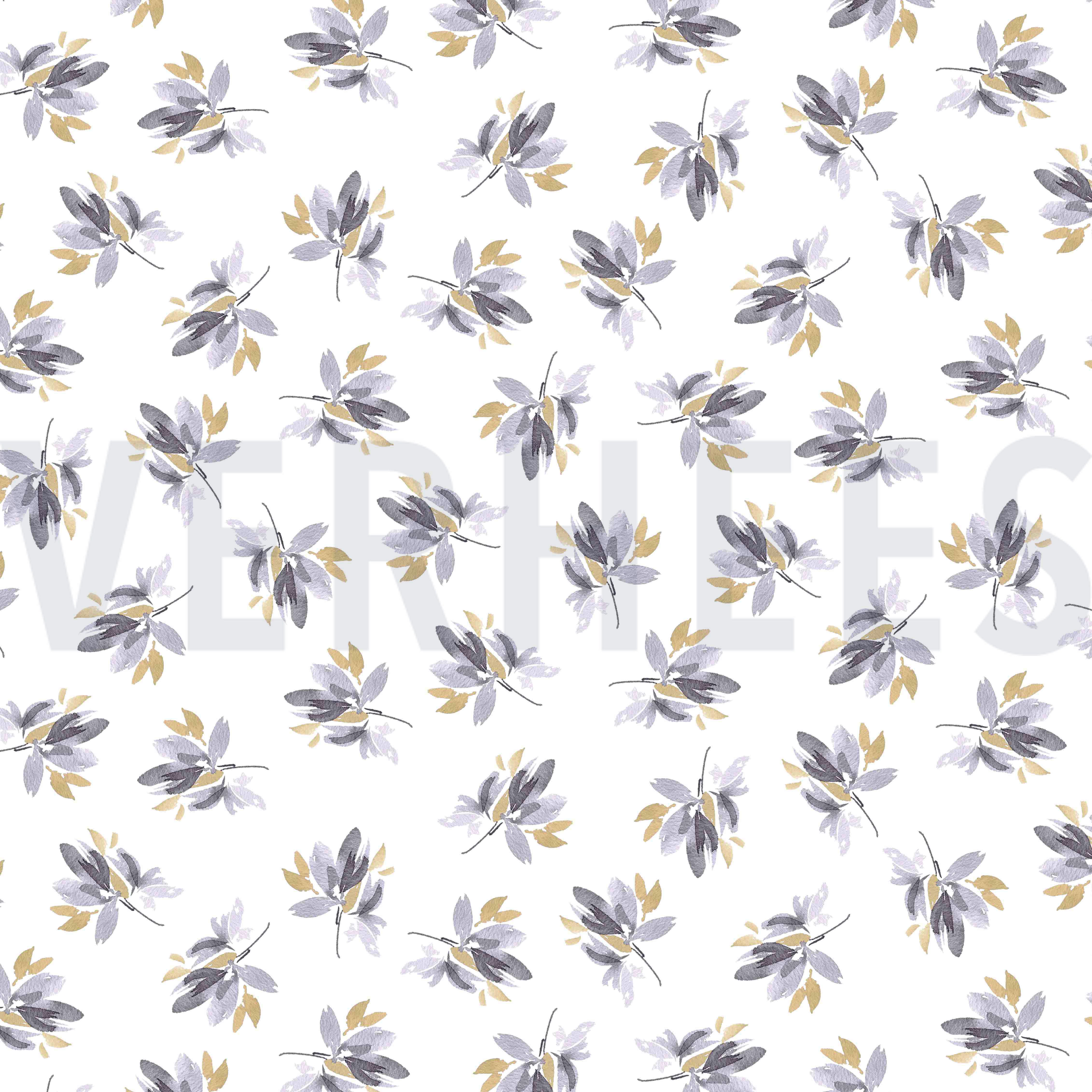 JERSEY DIGITAL FLOWERS AND LEAVES WHITE/LAVENDER (high resolution)