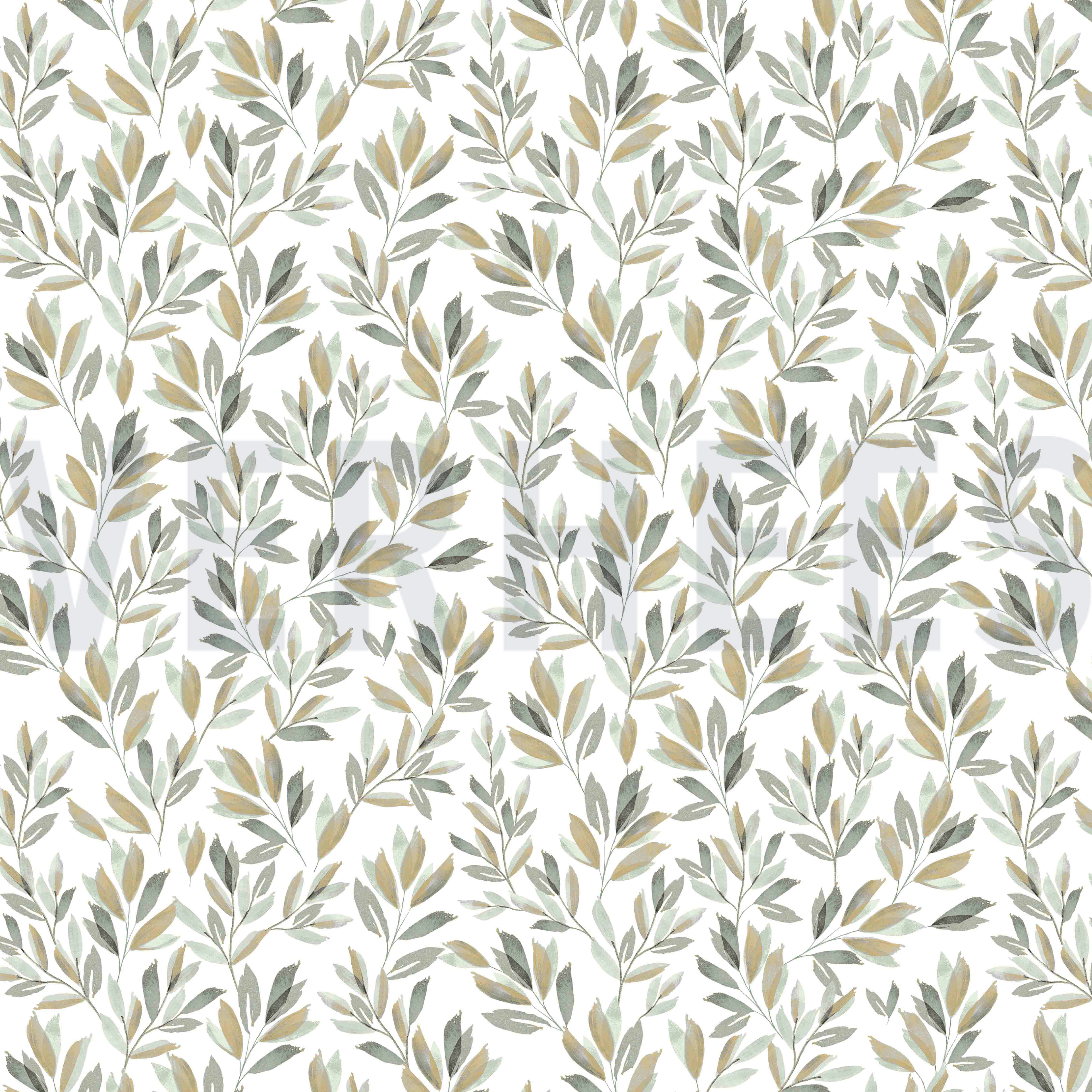 JERSEY DIGITAL FLEURS ET FEUILLES BLANC/VERT (high resolution)