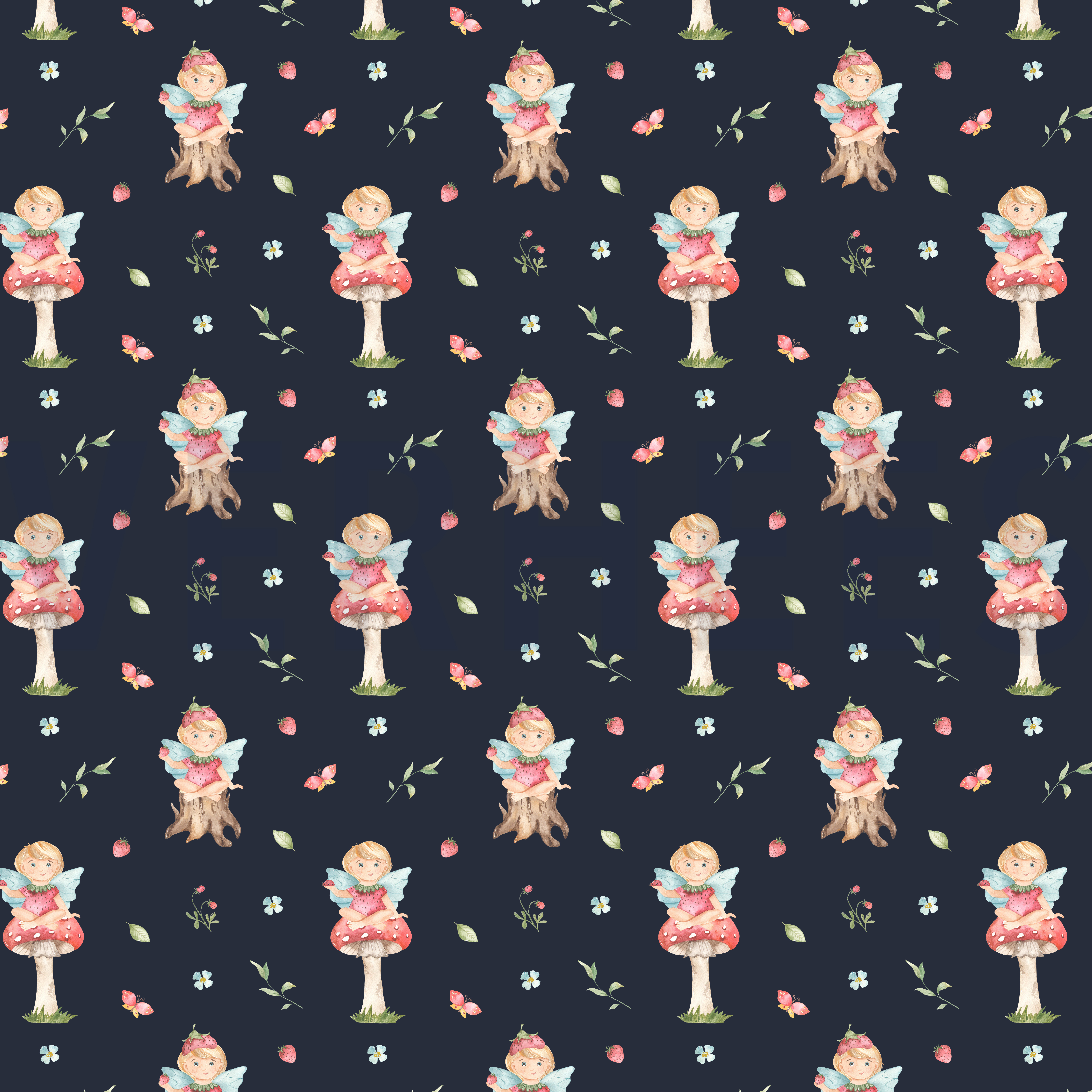 BAUMWOLLE POPELINE DIGITAL SÜSSER ELF MARINEBLAU (high resolution)