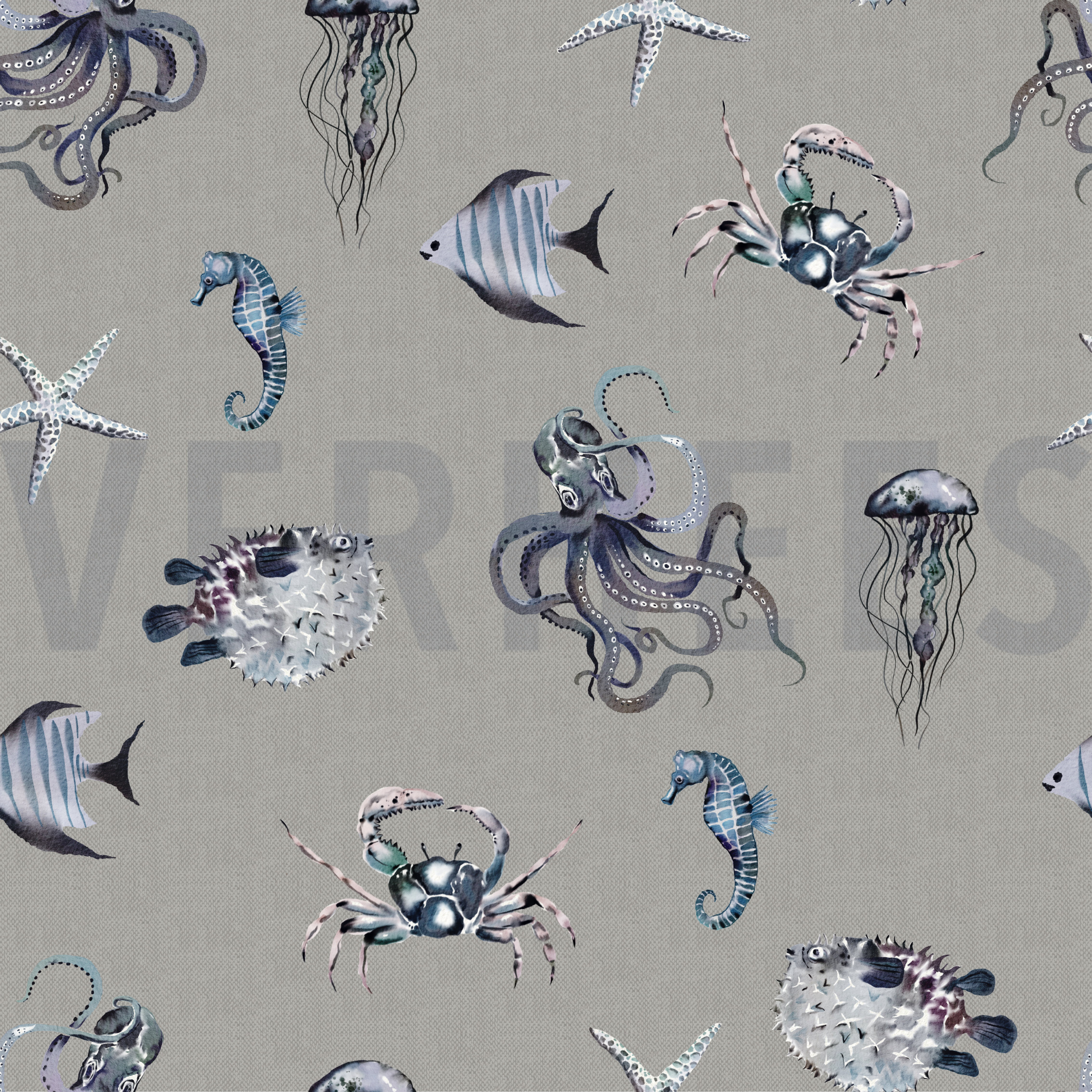 CANVAS DIGITAL UNDERWATER ANIMALS GREY (high resolution)