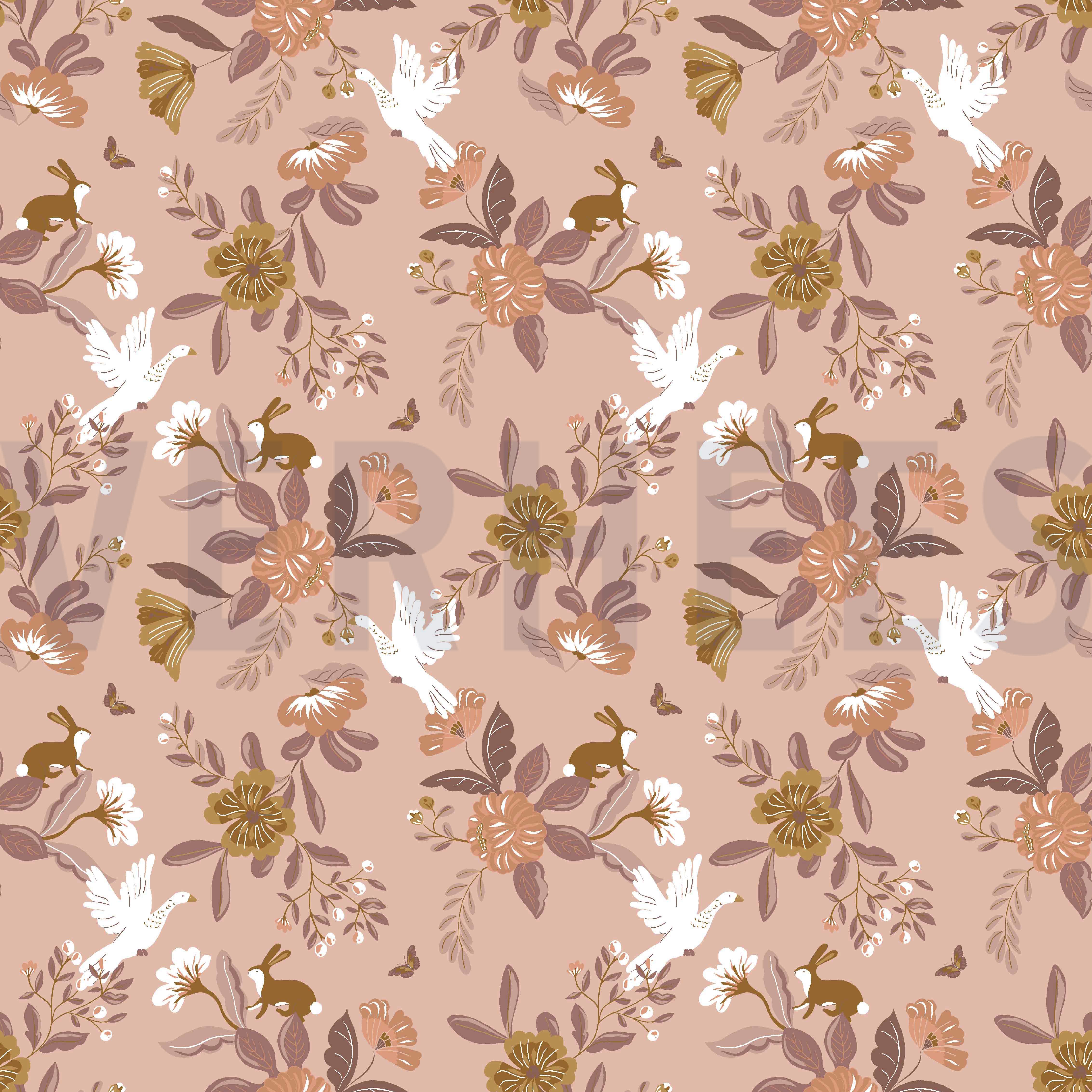 KATOENEN POPLIN GOTS BLOEMEN OUDROZE (high resolution)