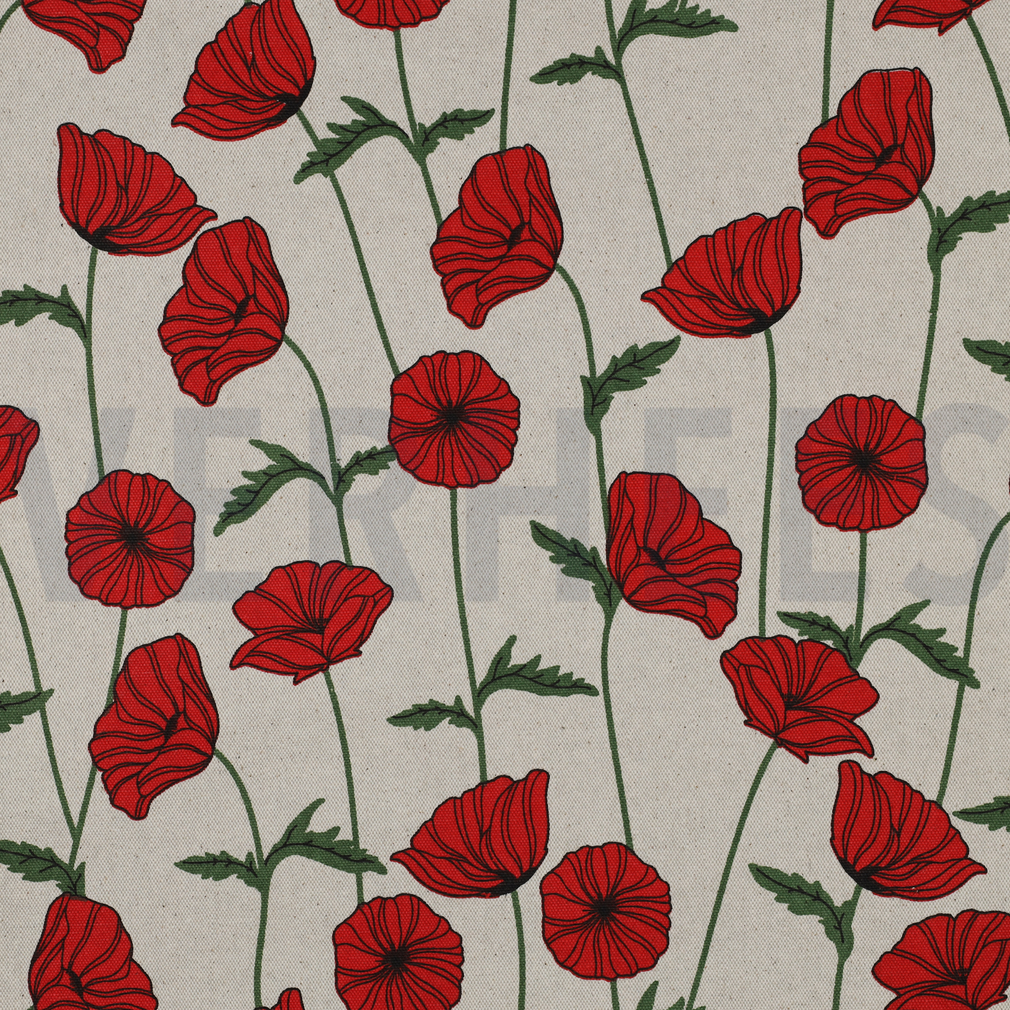 COATED CANVAS LINEN LOOK POPPY FLOWERS NATURAL (high resolution)