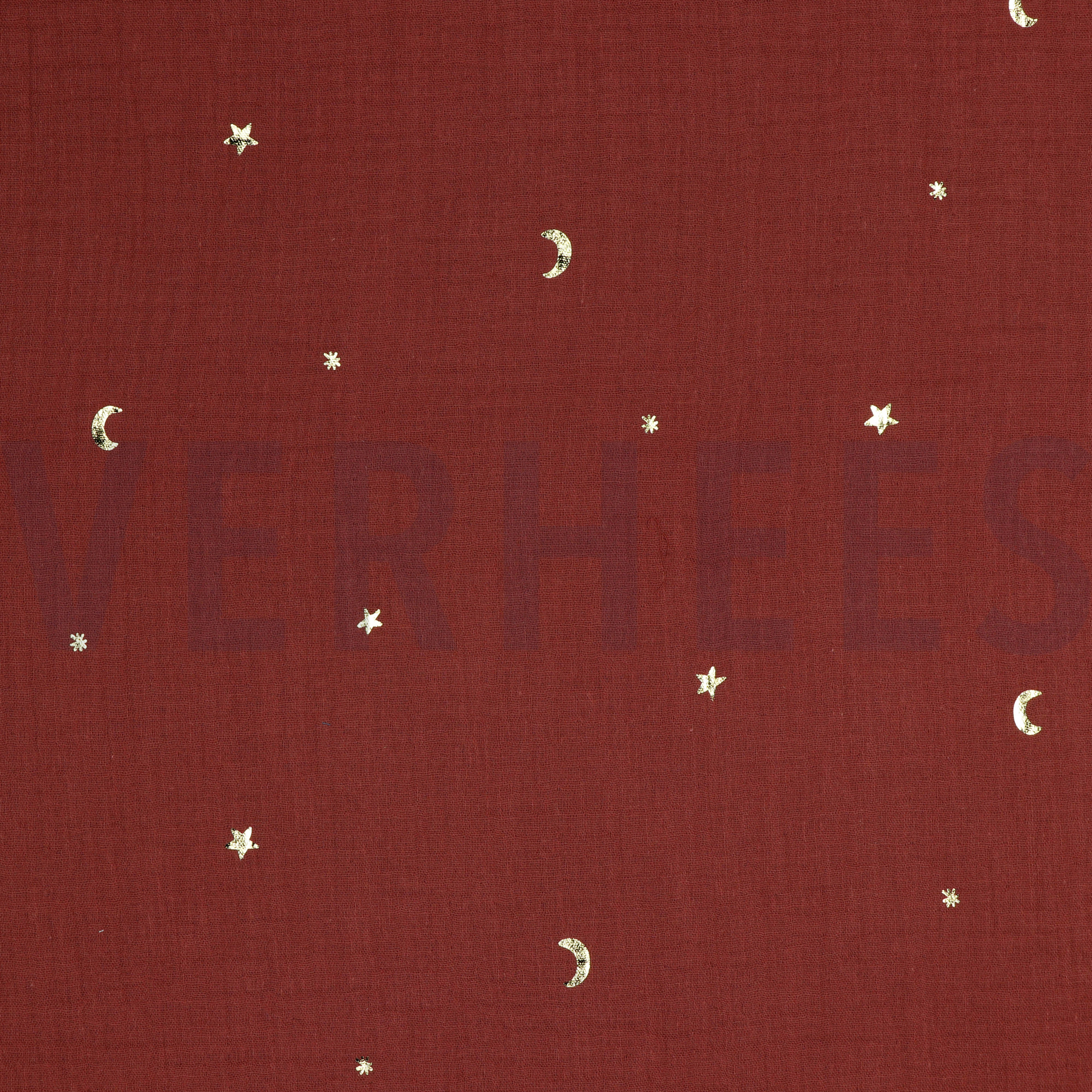 DOUBLE GAUZE FOIL MOON AND STARS BURGUNDY (high resolution)