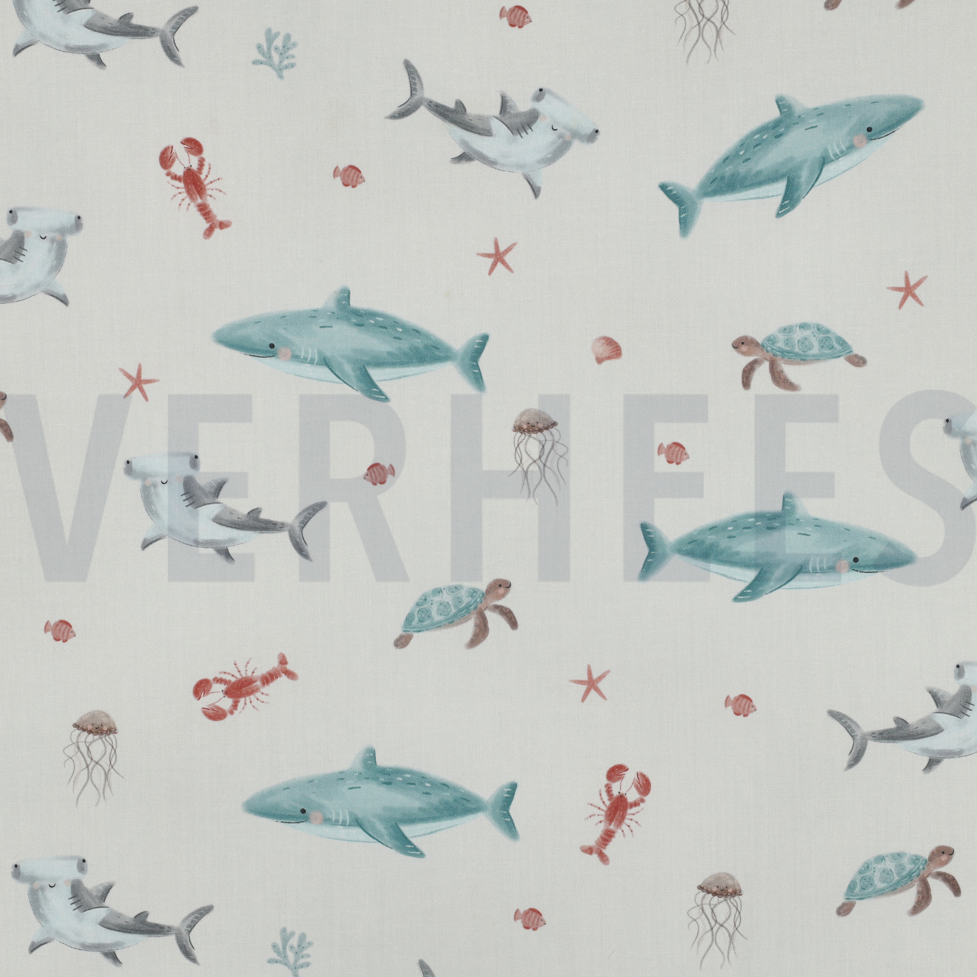 POPELINE DE COTON DIGITAL CÔTE VIE MARINE BLANC CASSÉ (high resolution)