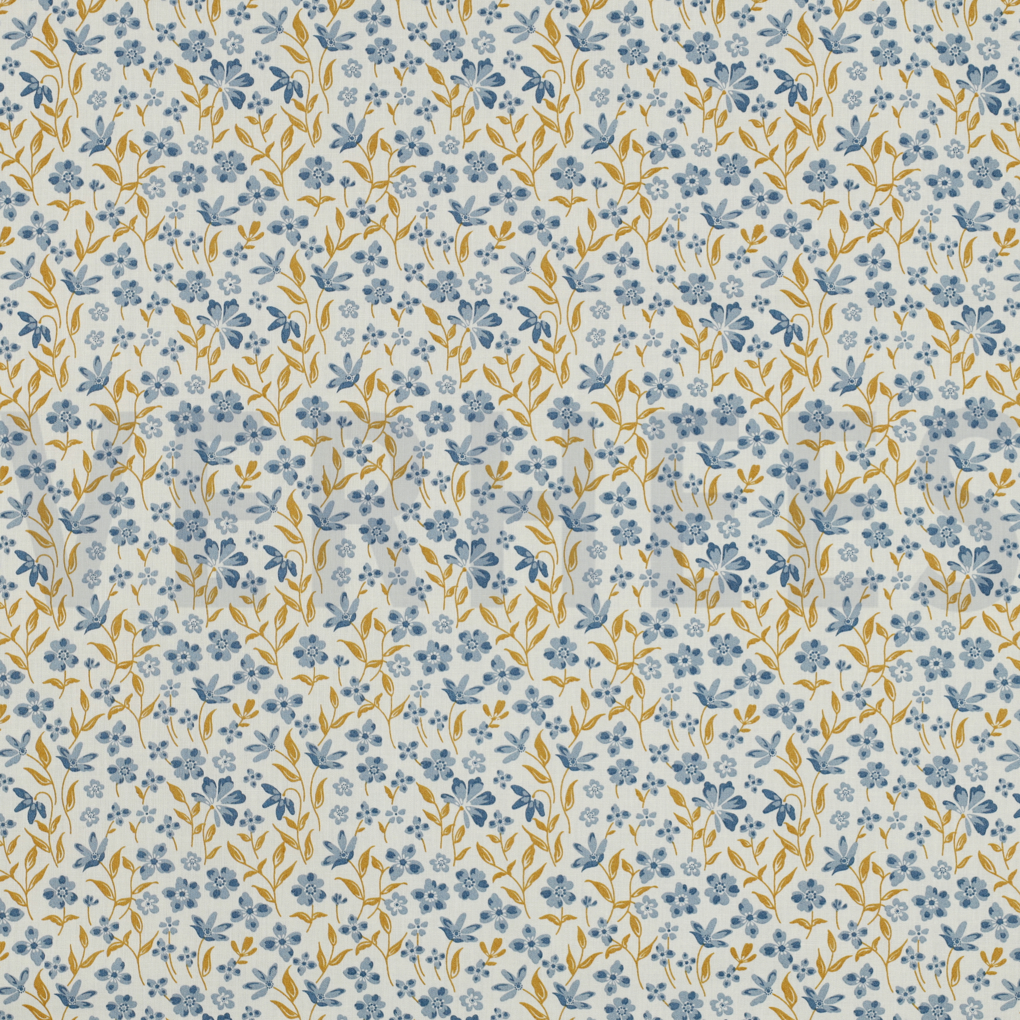 POPELINE DE COTON FLEURS BLEU (high resolution)