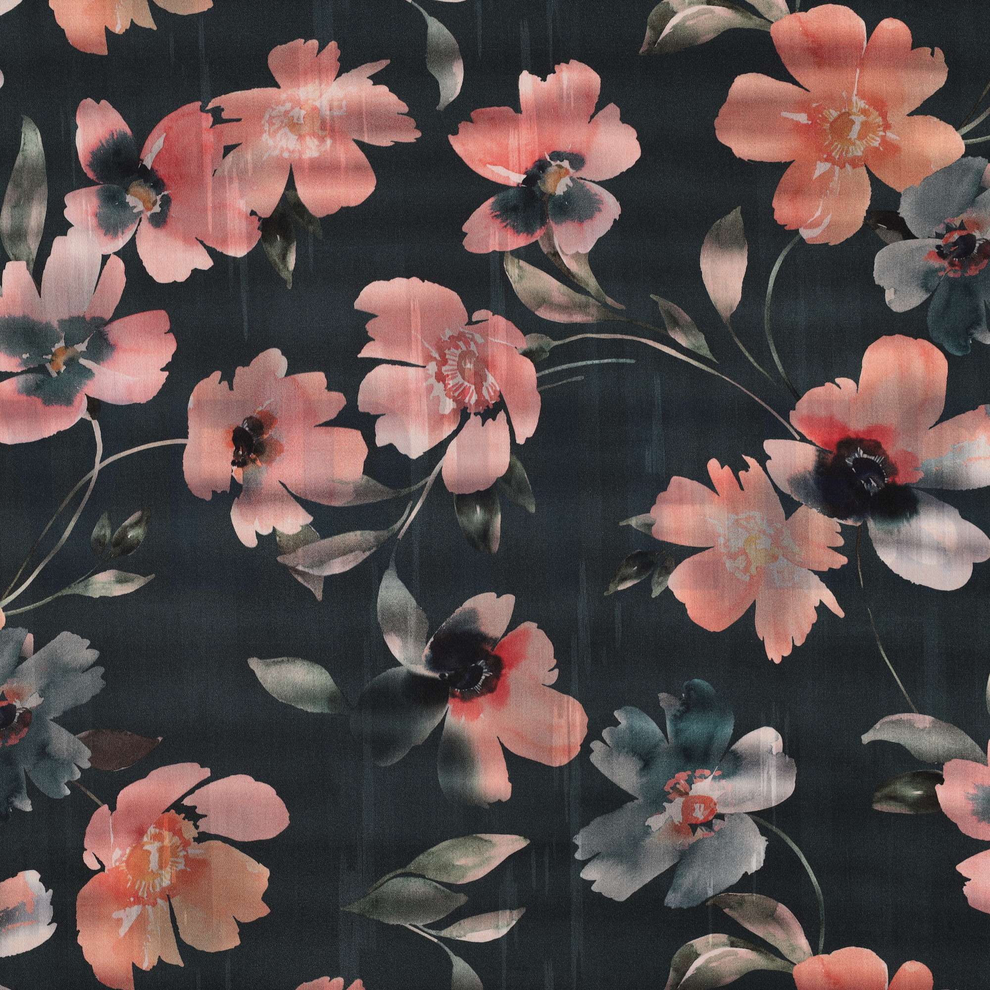 BAUMWOLLE SATIN DIGITAL BLUMEN DUNKEL PETROL (high resolution)