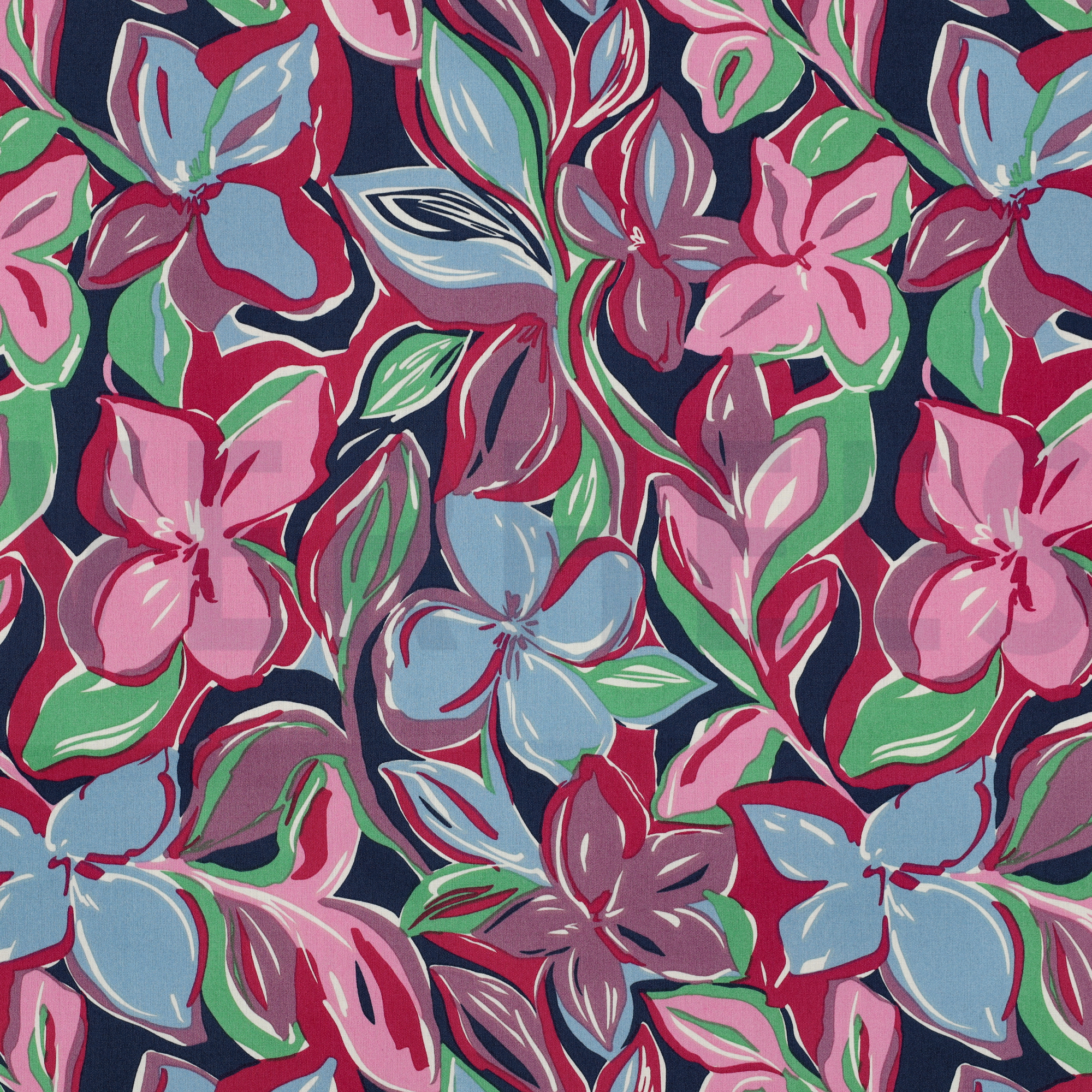 COTON VISCOSE FLEURS VERT (high resolution)