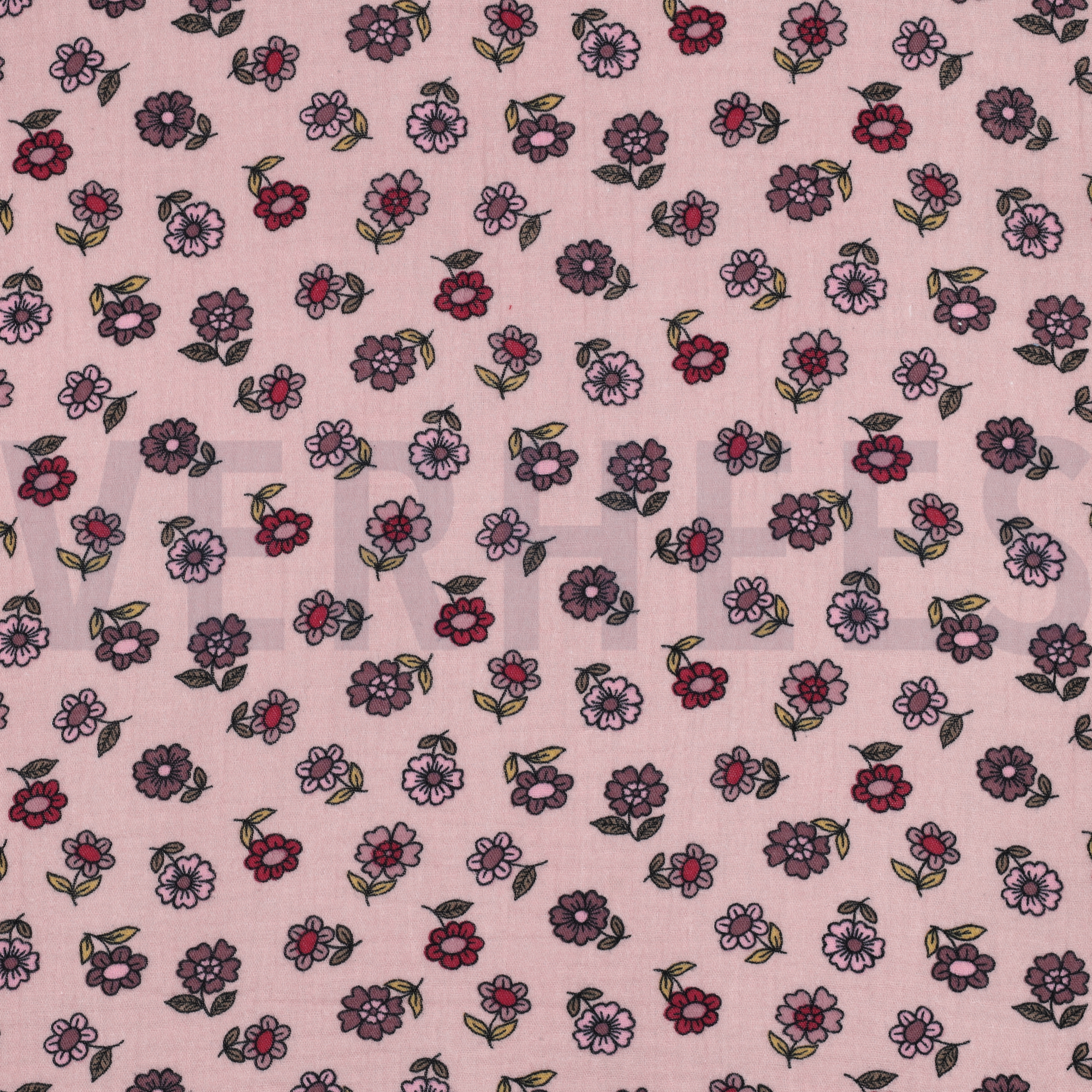DOUBLE GAZE DE COTON FLEURS VIEUX ROSE (high resolution)