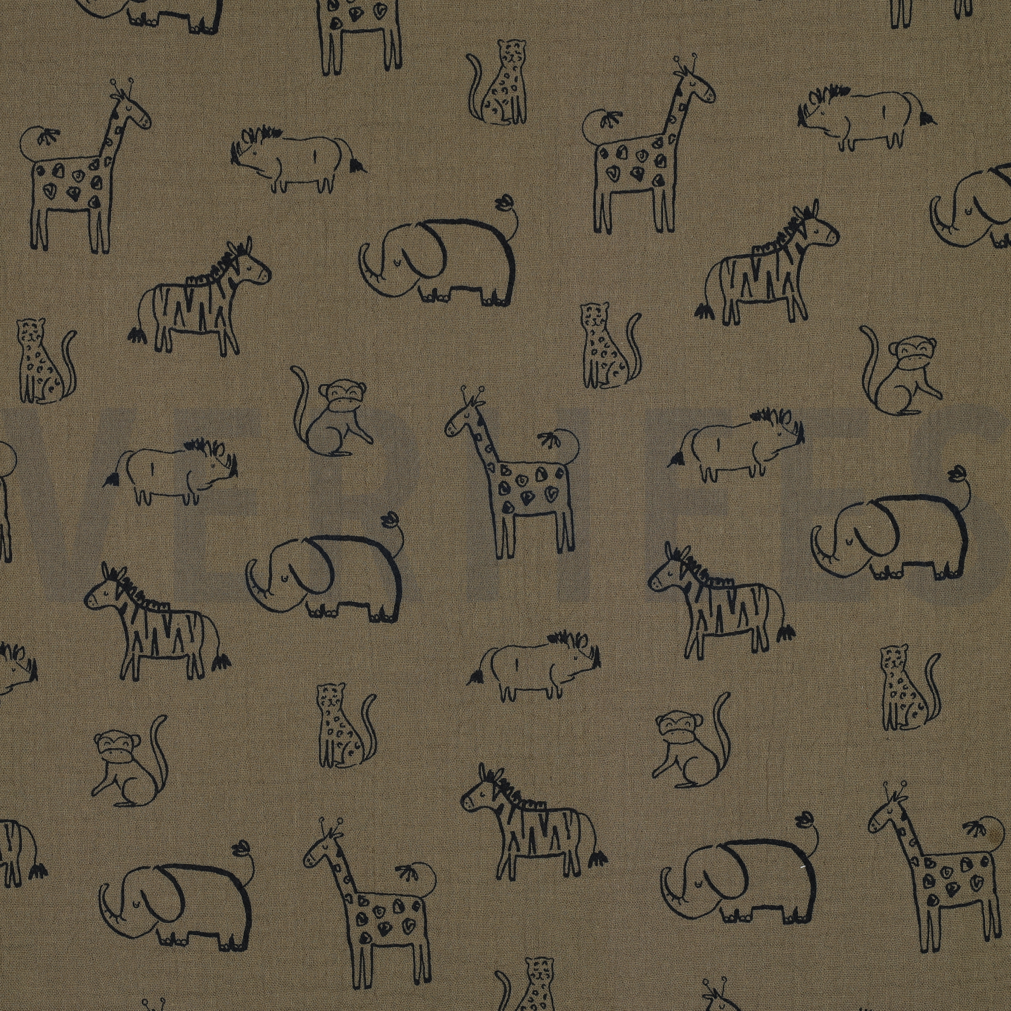 DOUBLE GAUZE SAFARI ANIMALS GREEN (high resolution)