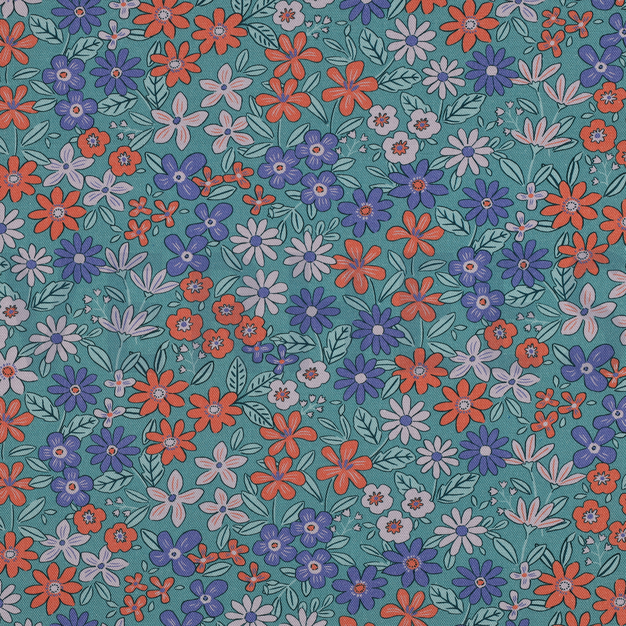 TOILE DÉCORATION FLEURS PÉTROLE (high resolution)