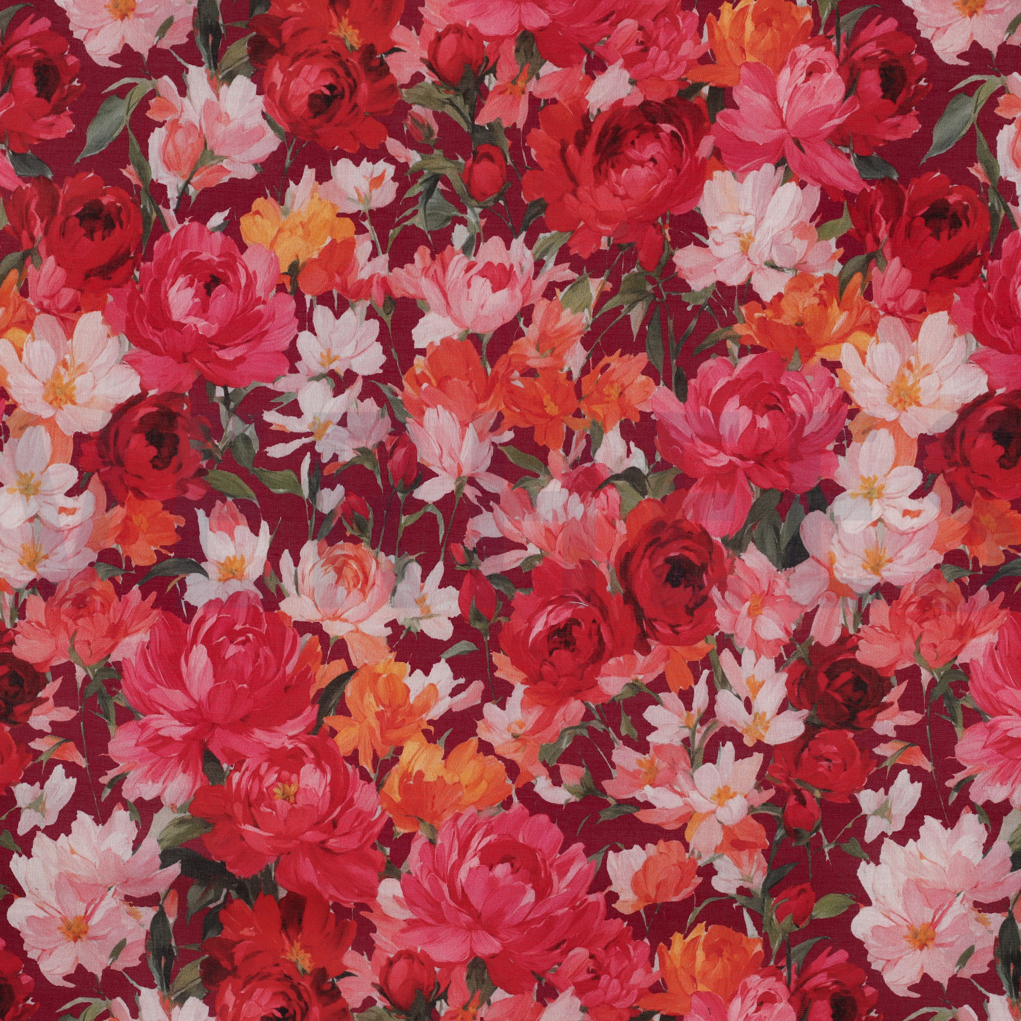 BAUMWOLLE VOILE DIGITAL BLUMEN BORDEAUXROT (high resolution)