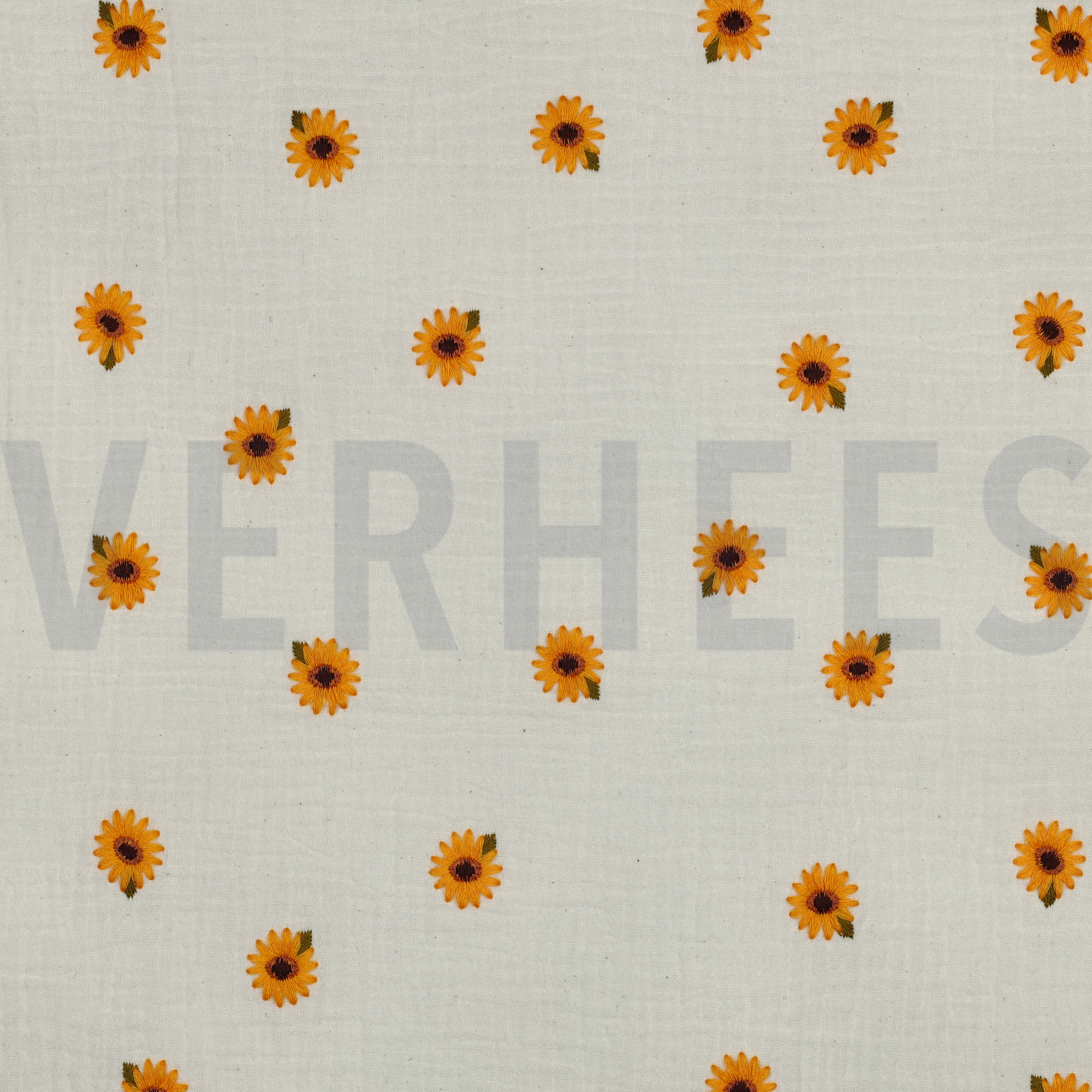 DOUBLE GAUZE EMBROIDERY SUNFLOWERS NATURAL (high resolution)