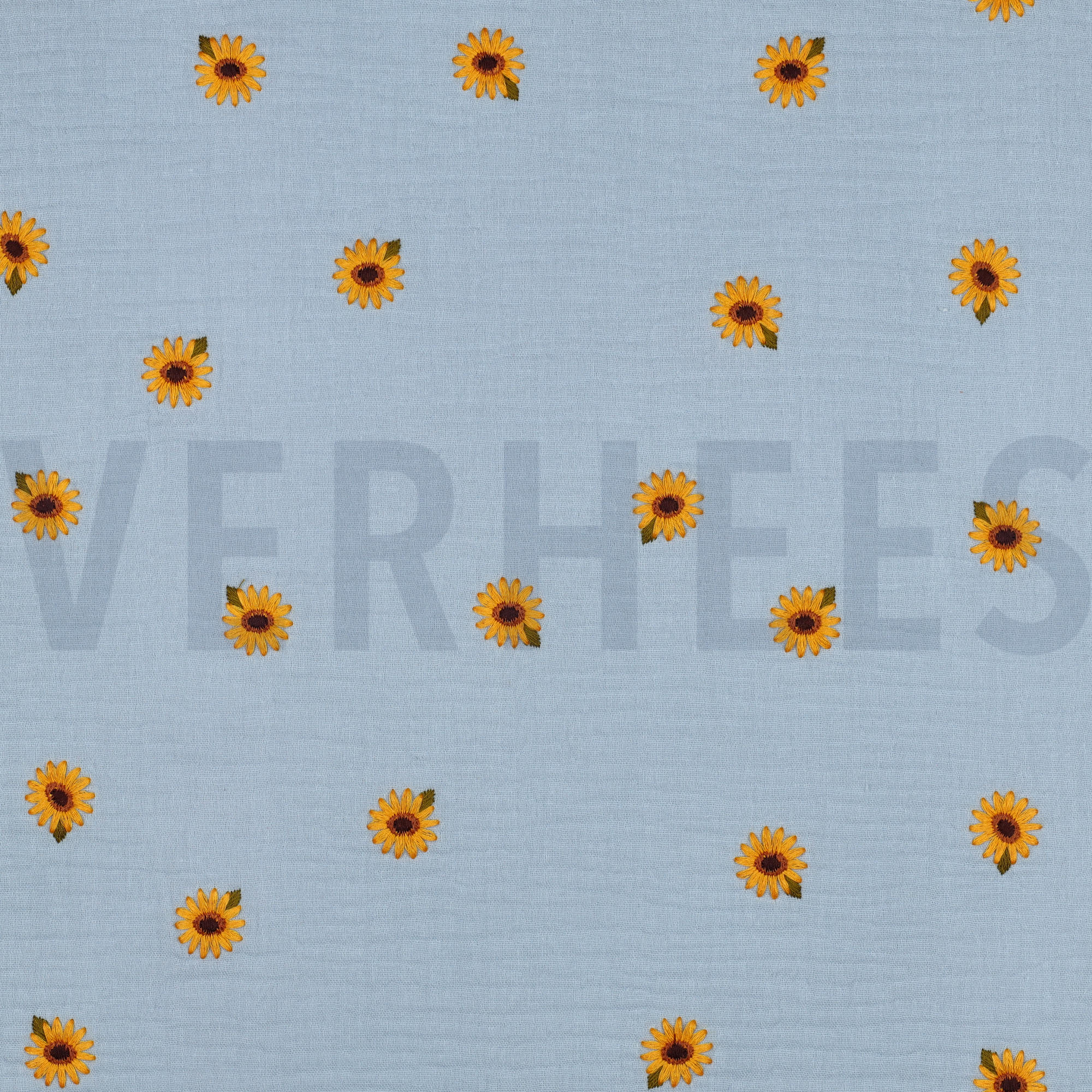 MUSSELIN STICKEREI SONNENBLUMEN BLAU (high resolution)