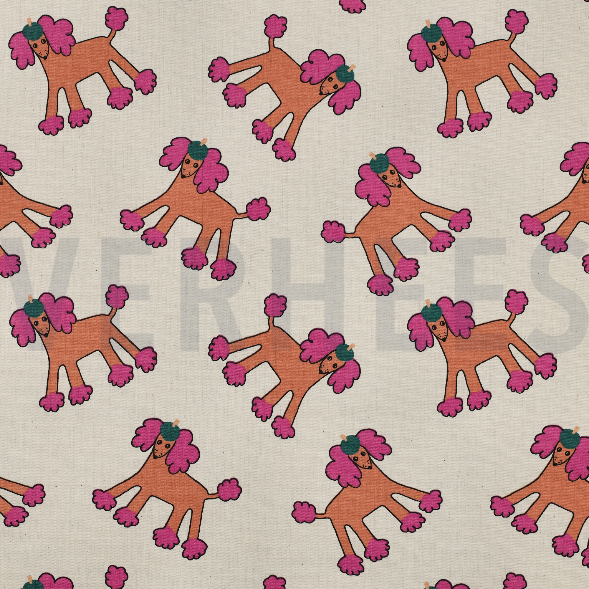 KATOENEN POPLIN GOTS HONDEN JENNIFER BOURON NATUREL/ROZE (high resolution)