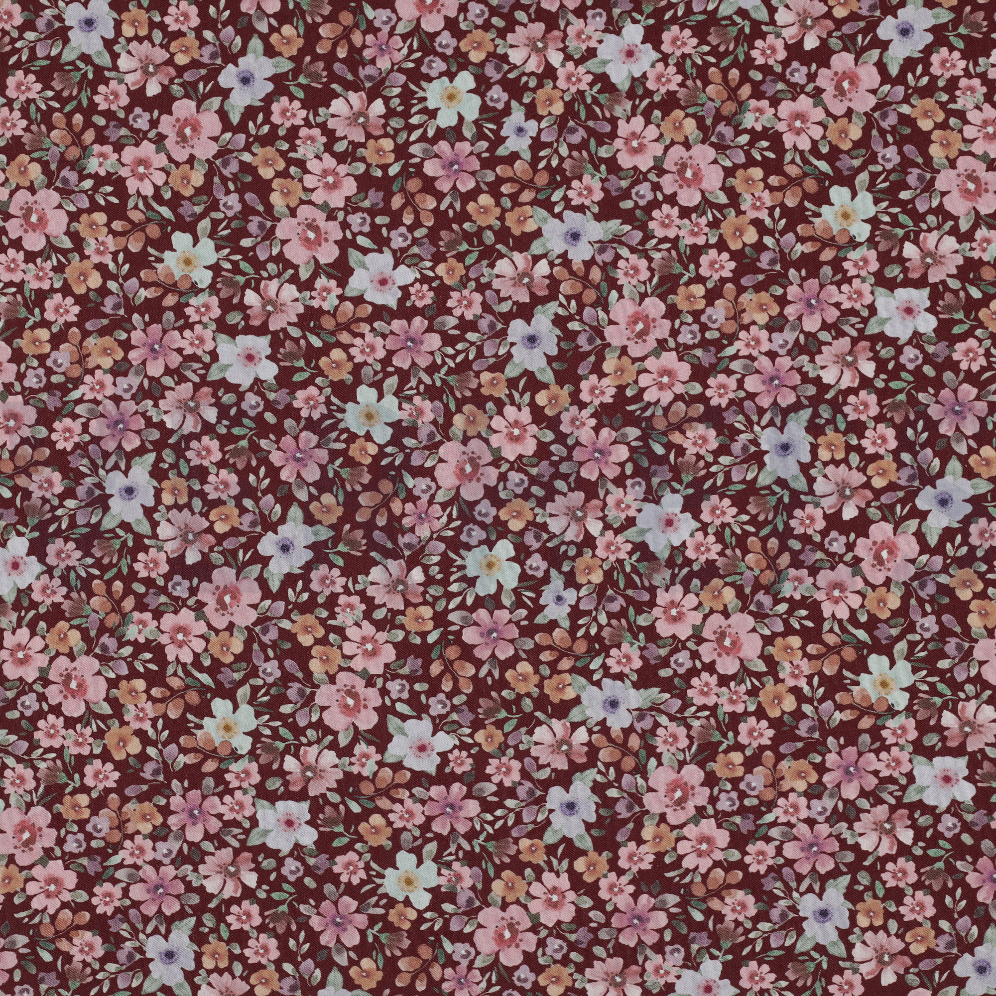 FEIN GEWEBTE BAUMWOLLPOPELINE DIGITAL BLUMEN BORDEAUXROT (high resolution)