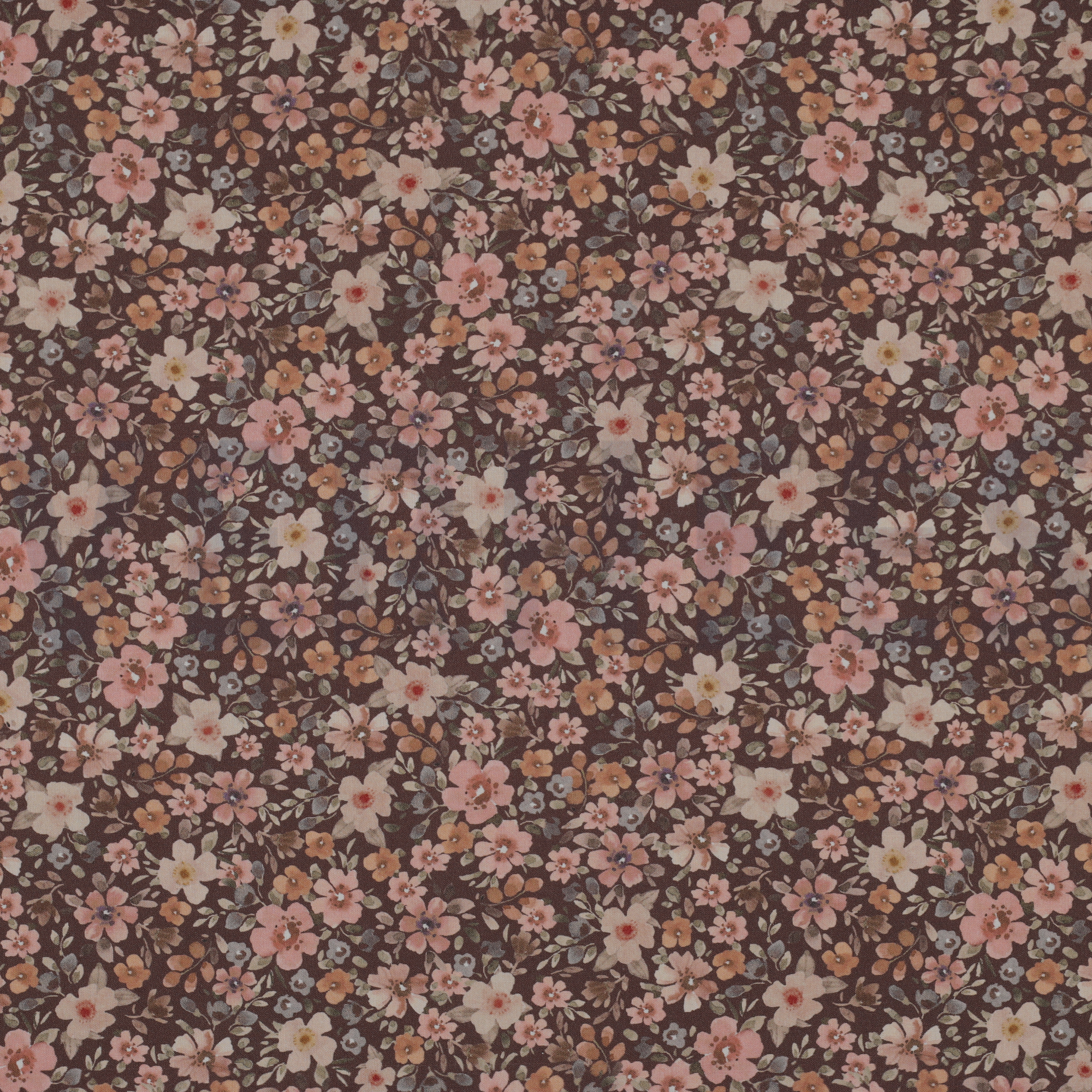 FEIN GEWEBTE BAUMWOLLPOPELINE DIGITAL BLUMEN BRAUN (high resolution)